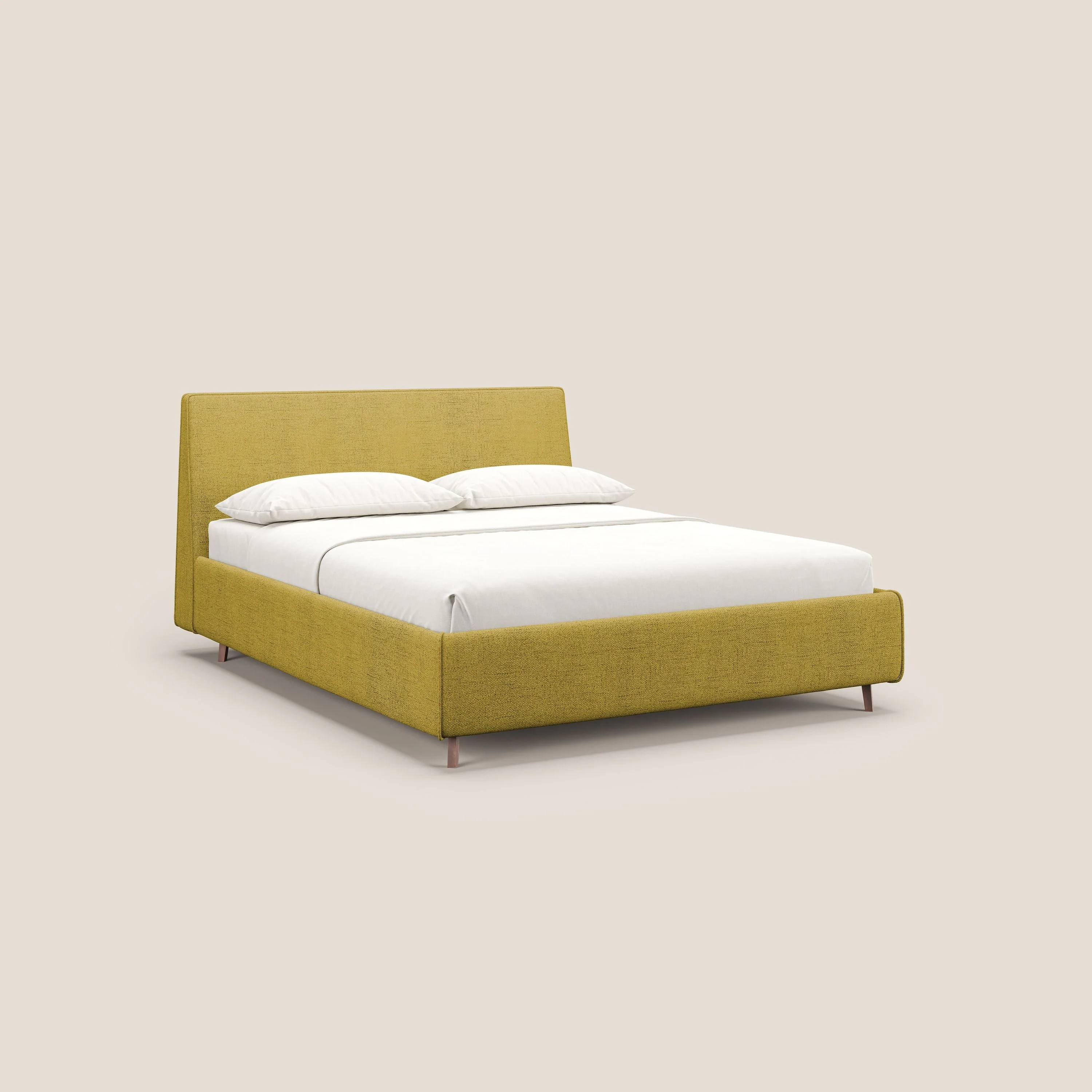 Justin lit rembourré avec coffre et déhoussable en tissu flammé imperméable T03 jaune
