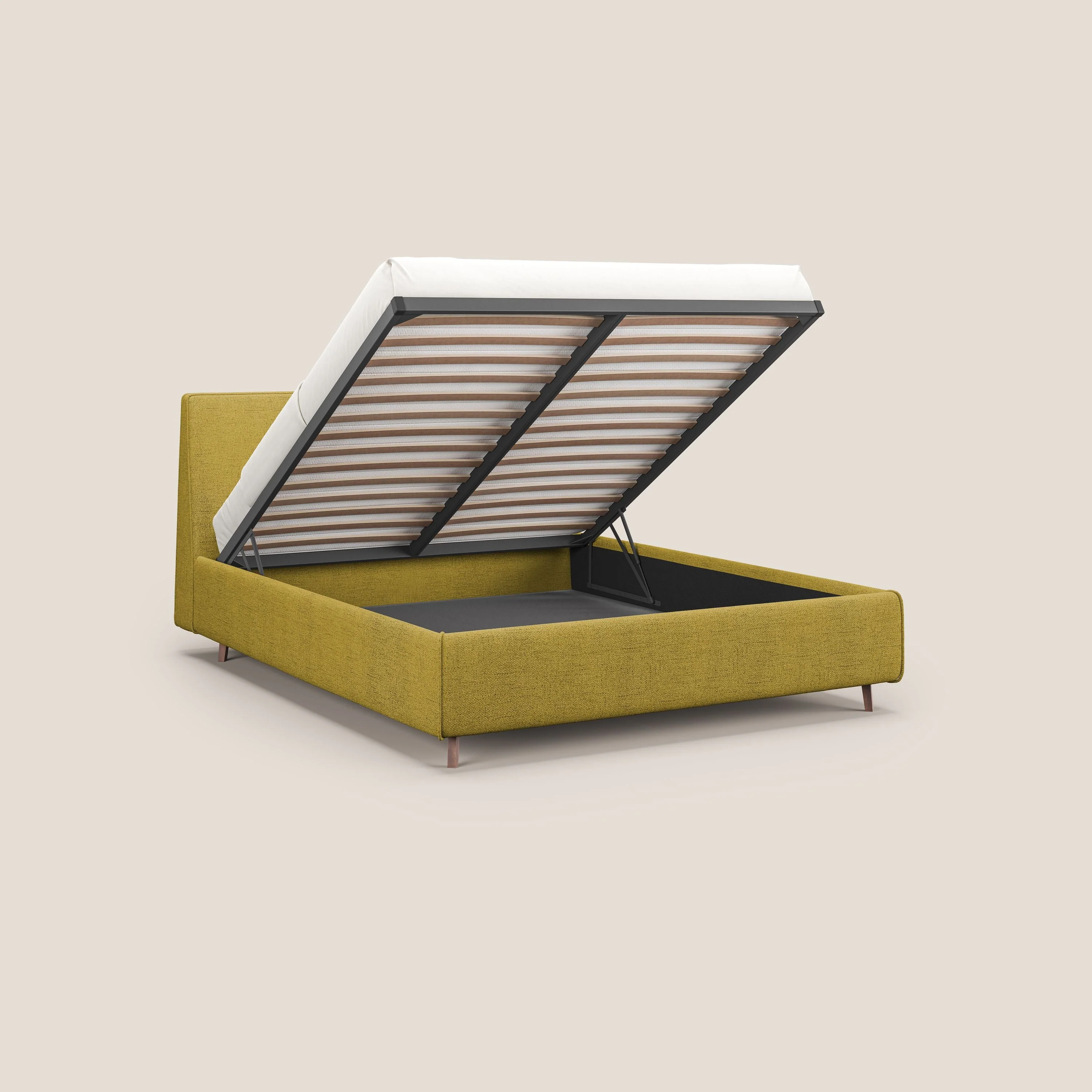 Justin lit rembourré avec coffre et déhoussable en tissu flammé imperméable T03 jaune - Image 2