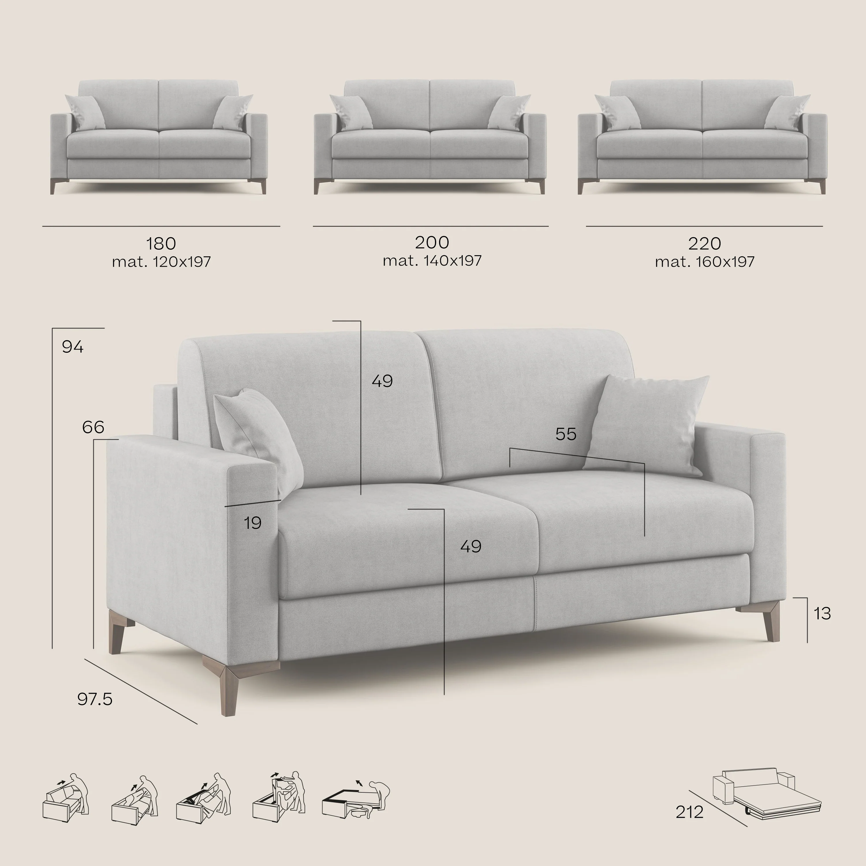 Kafka canapé lit convertible en tissu doux imperméable T02 bleu ciel - Image 12