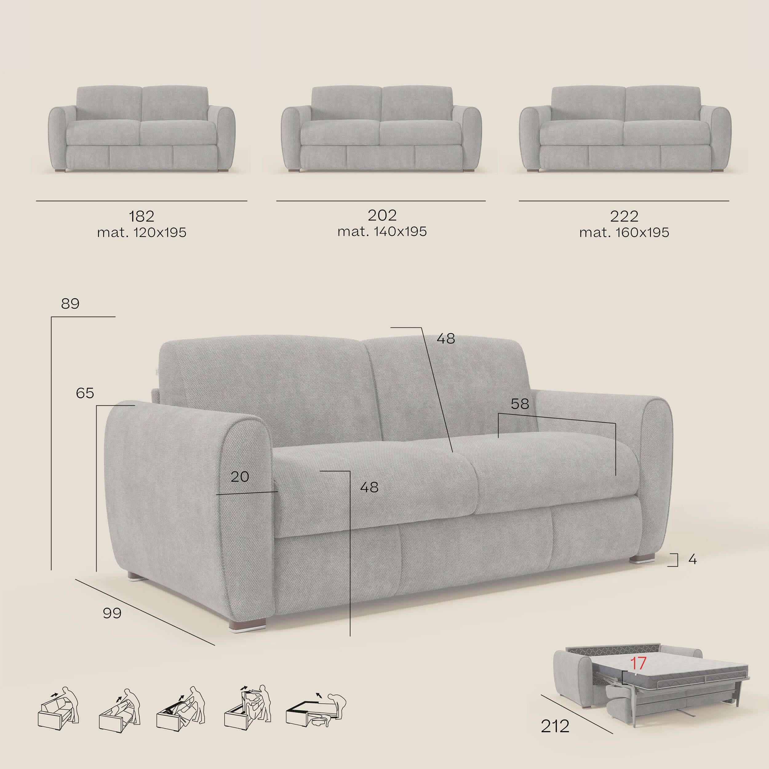 Kaleo Canapé convertible moderne avec matelas H17 cm - en tissu imperméable T26 bordeaux  - Image 13