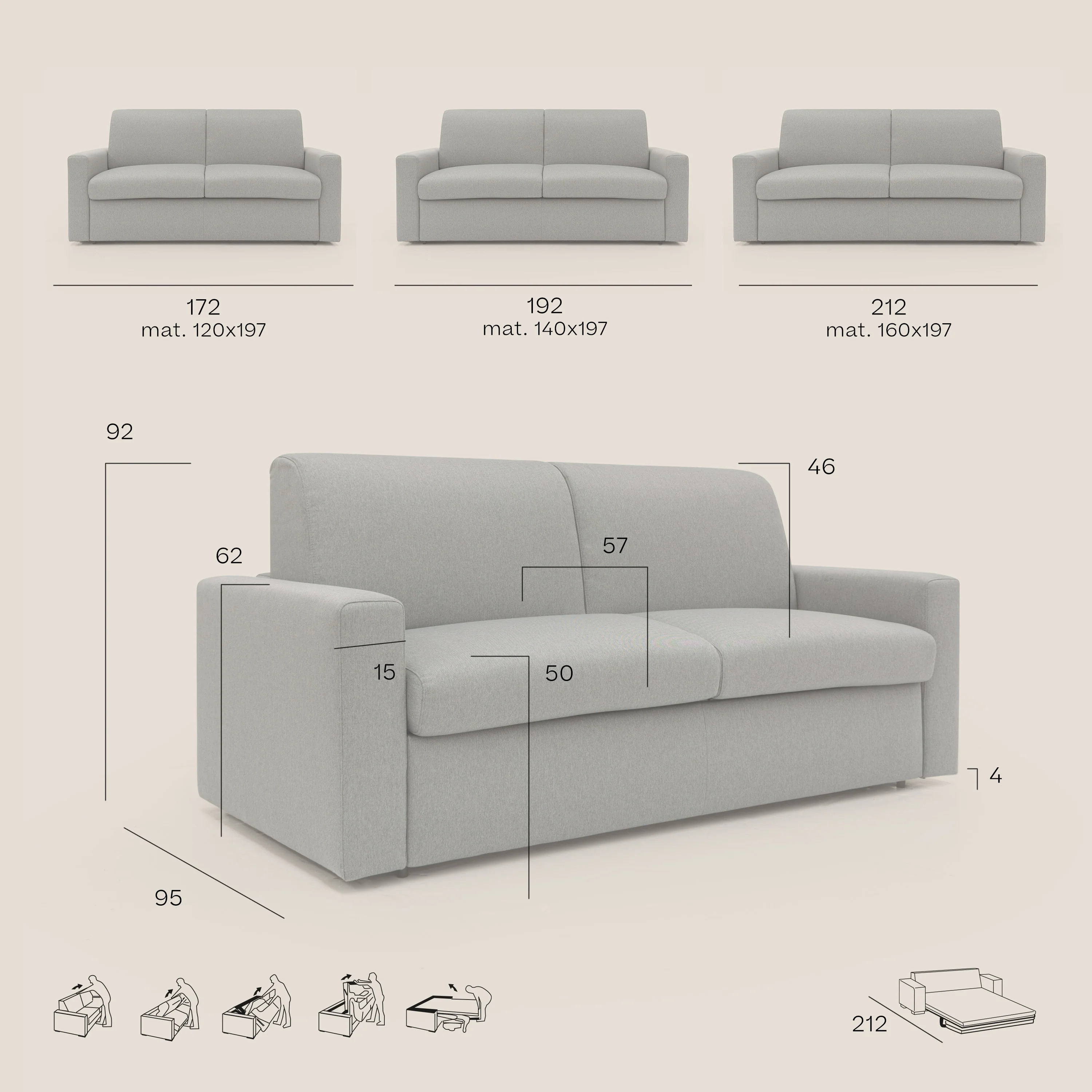 Kansas Canapé lit convertible h20 cm en tissu imperméable T13 Taupe tortora - Image 14