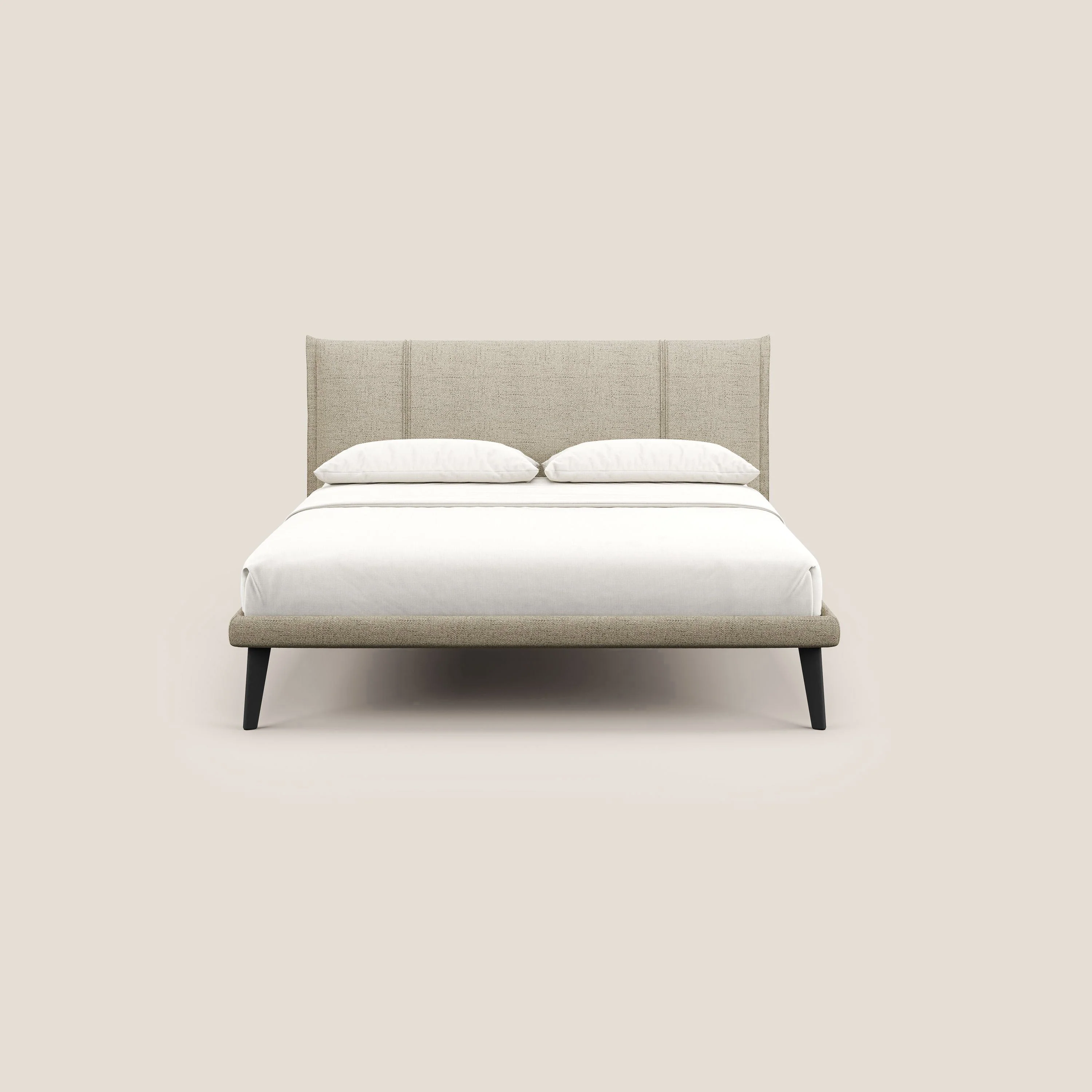 Klaus lit moderne avec pieds foncés et tissu flammé imperméable T03 beige - Image 2