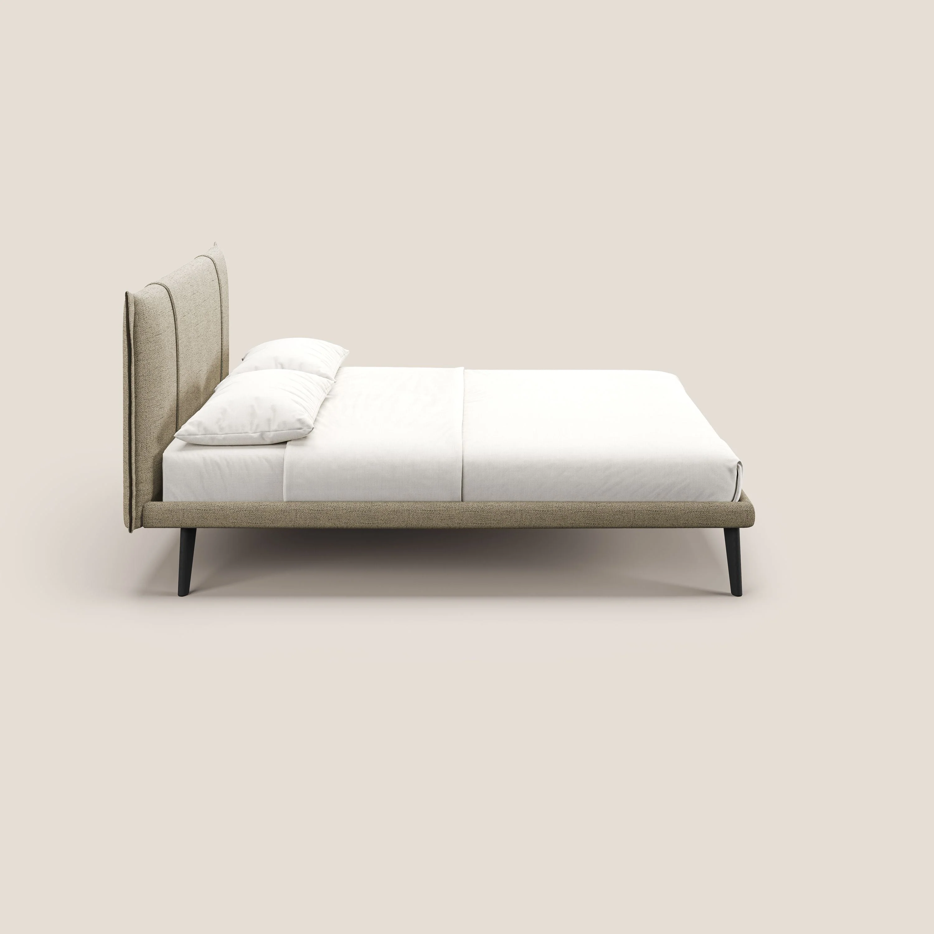 Klaus lit moderne avec pieds foncés et tissu flammé imperméable T03 beige - Image 3