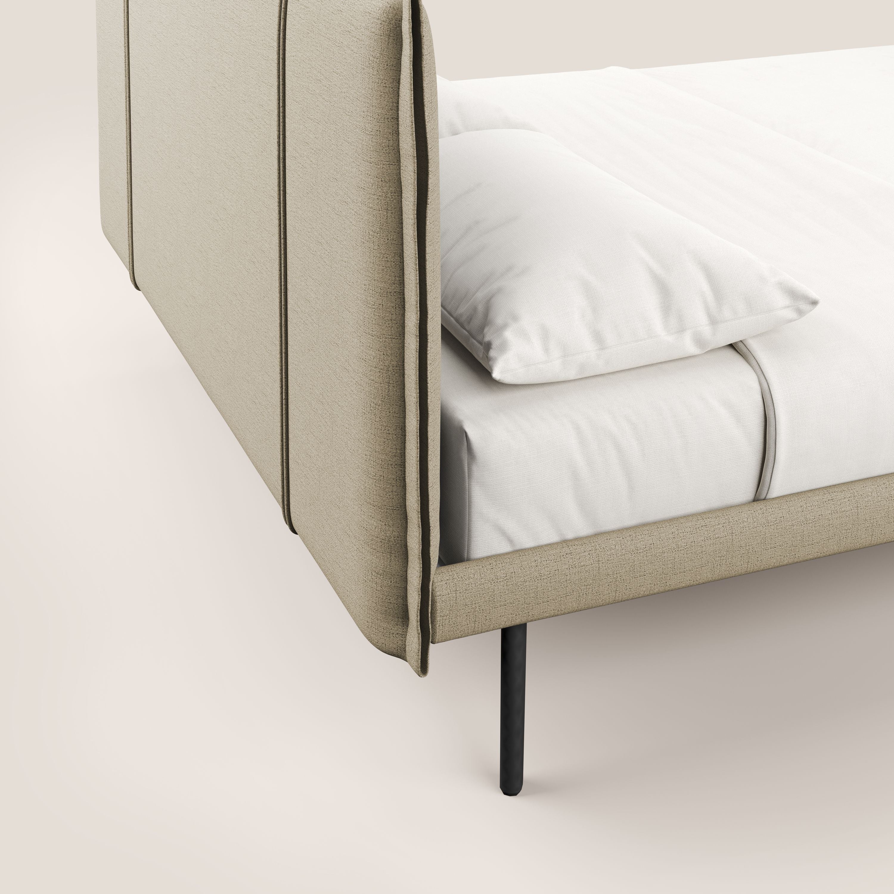 Klaus lit moderne avec pieds foncés et tissu flammé imperméable T03 beige - Image 6