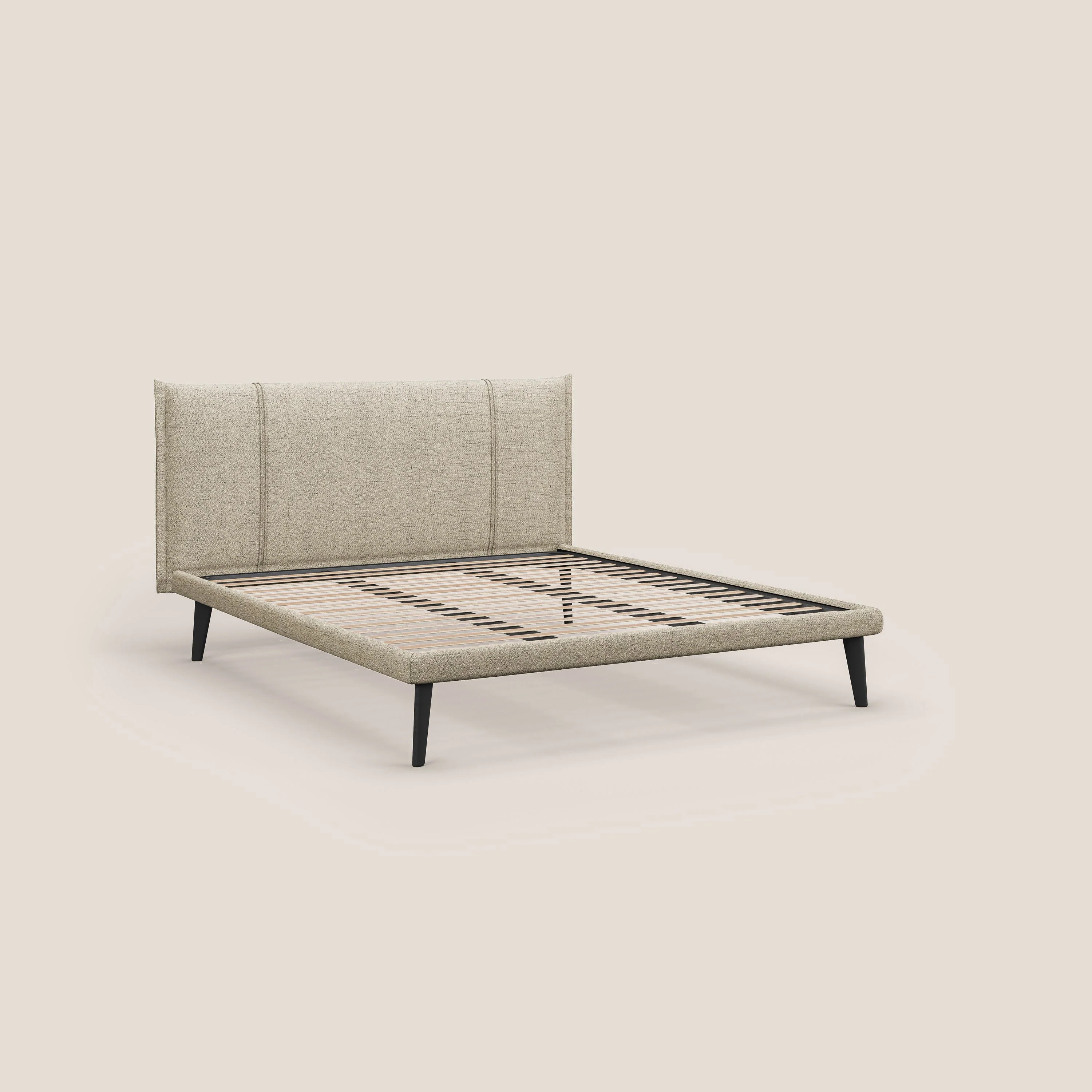 Klaus lit moderne avec pieds foncés et tissu flammé imperméable T03 beige - Image 7