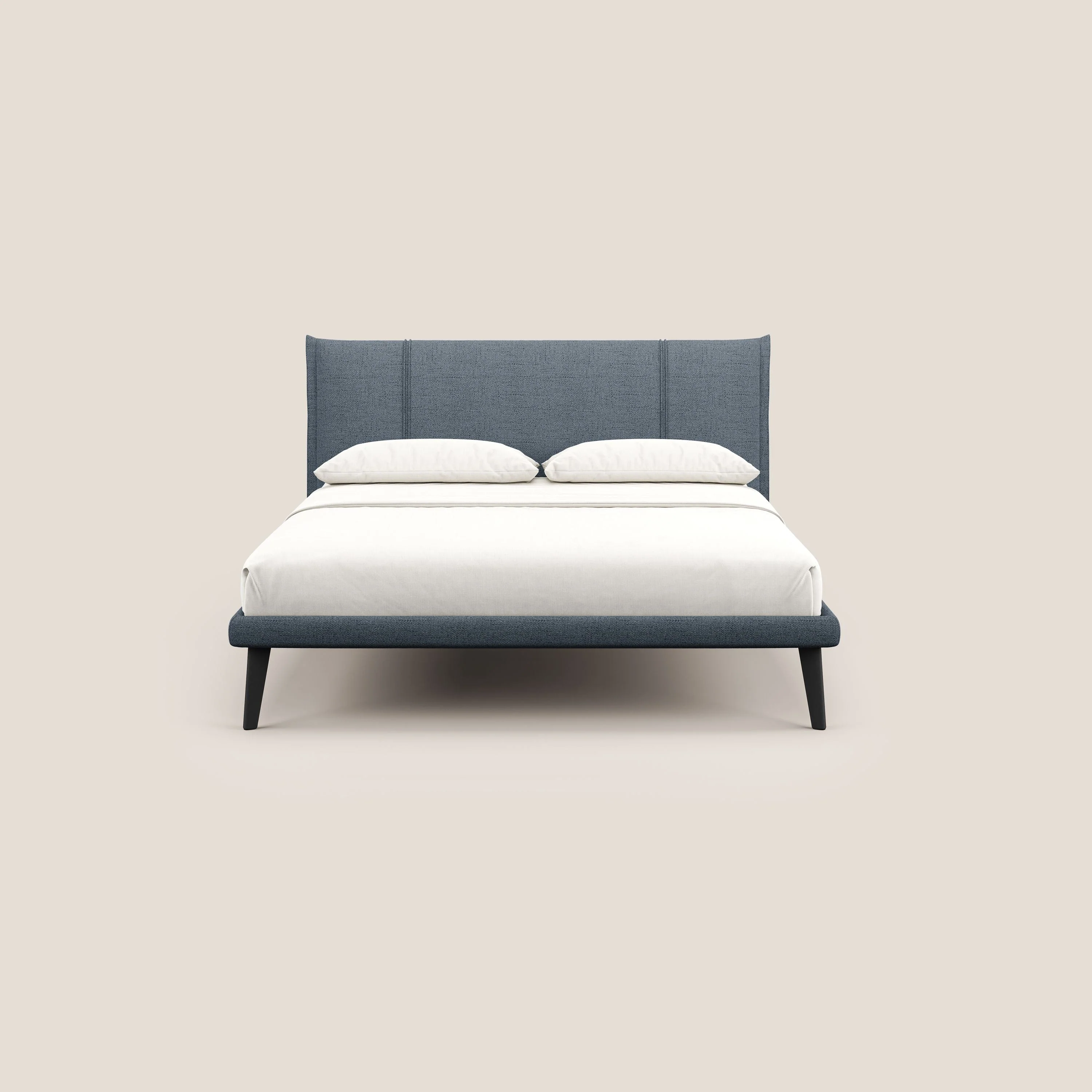 Klaus lit moderne avec pieds foncés et tissu flammé imperméable T03 bleu - Image 3