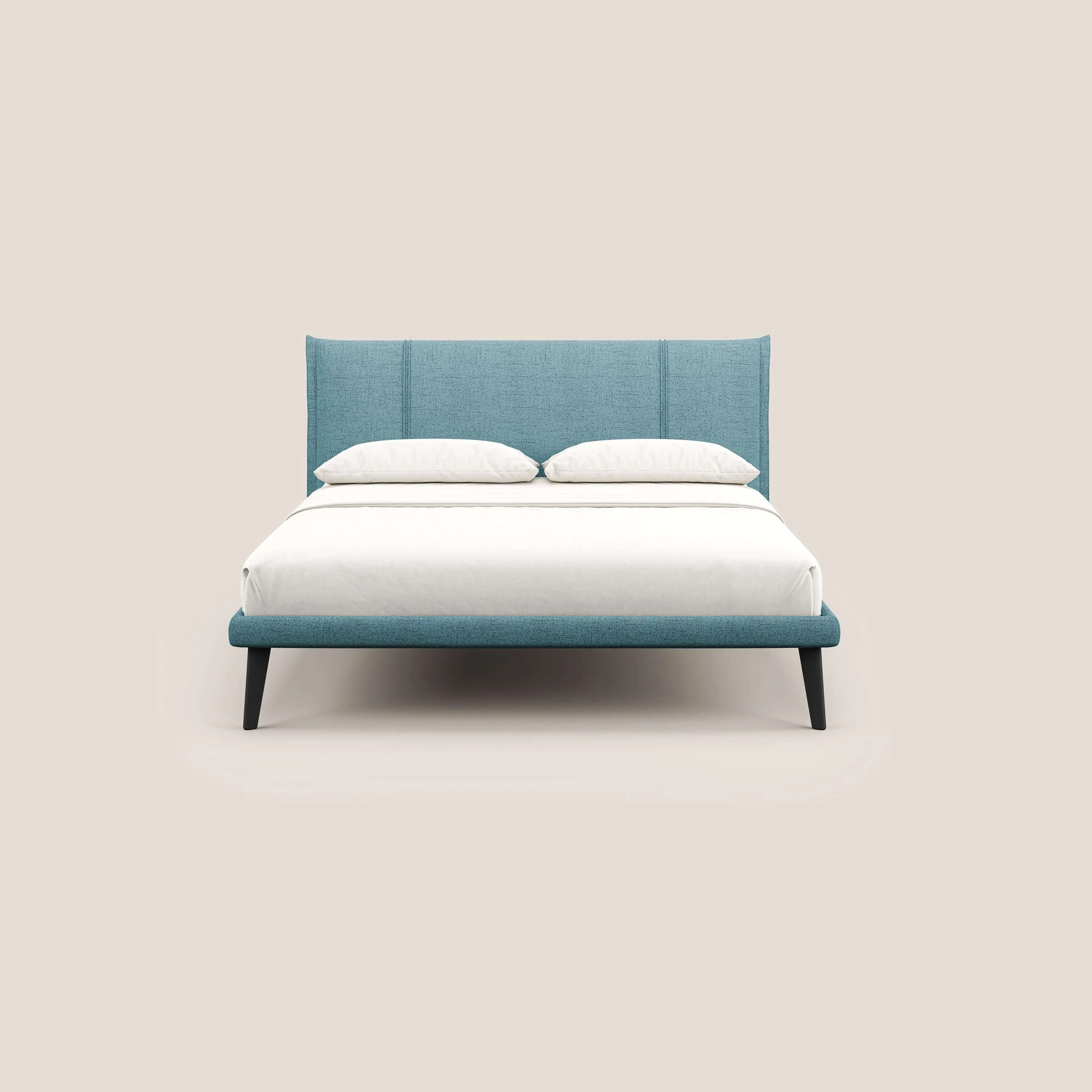 Klaus lit moderne avec pieds foncés et tissu flammé imperméable T03 bleu ciel - Image 2