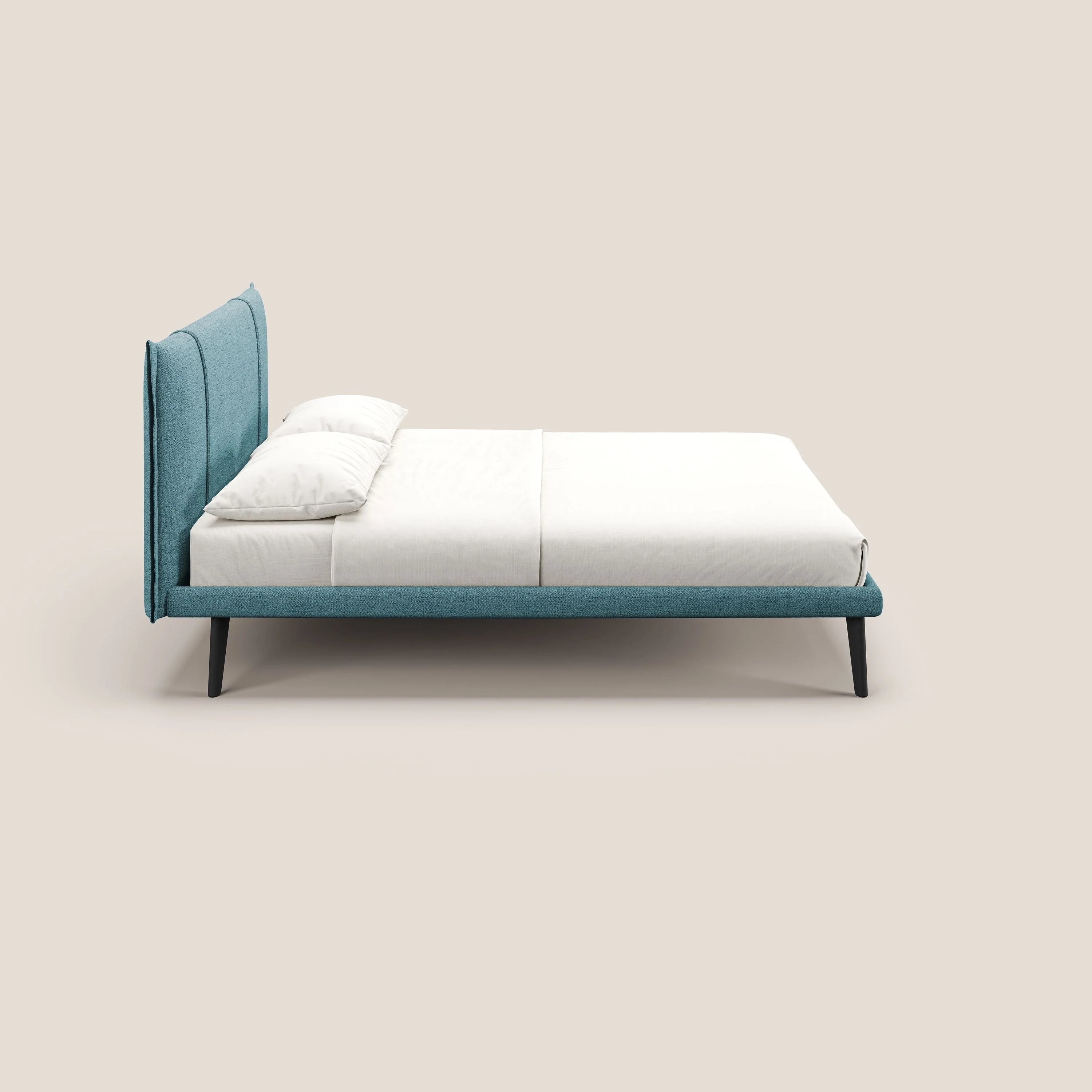 Klaus lit moderne avec pieds foncés et tissu flammé imperméable T03 bleu ciel - Image 3