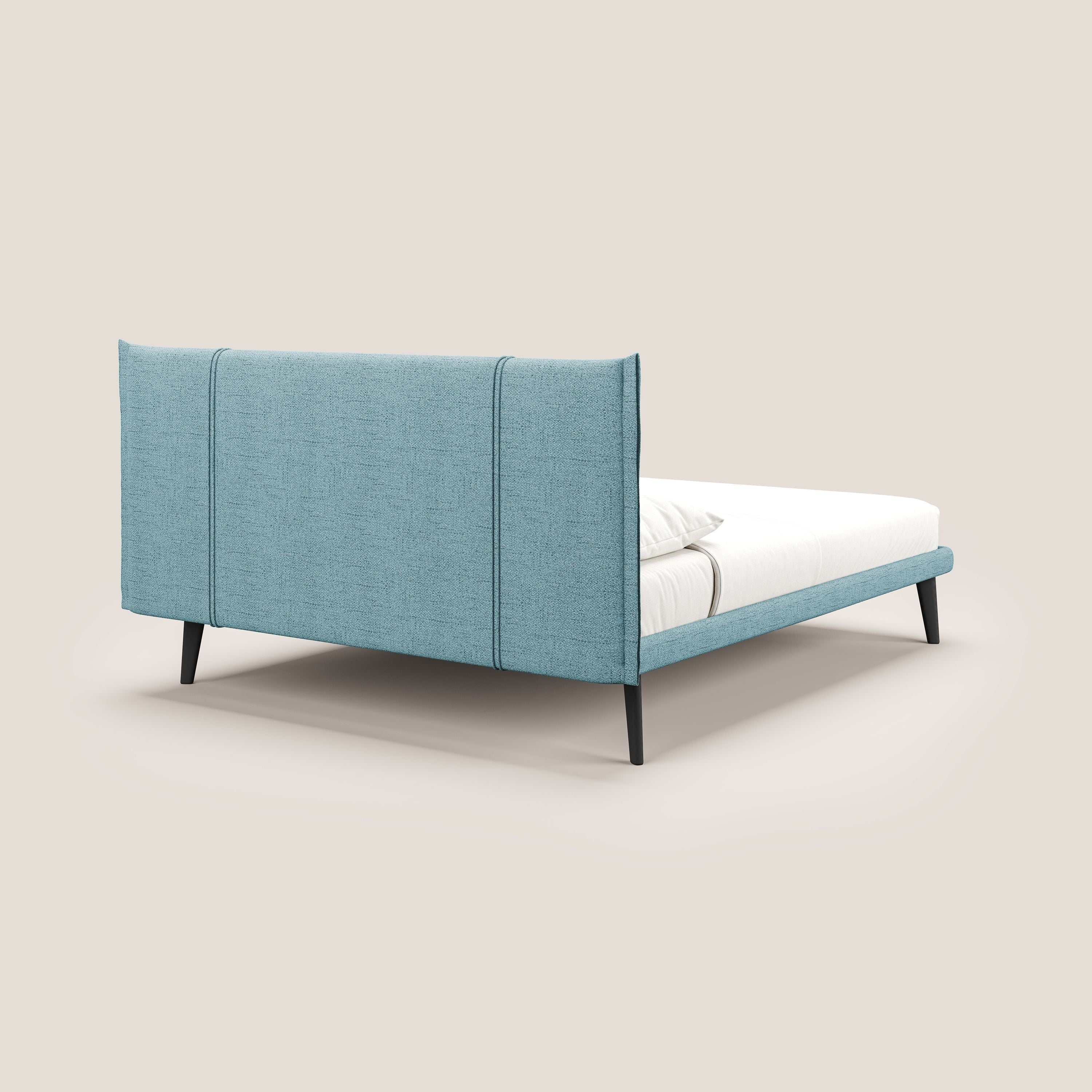 Klaus lit moderne avec pieds foncés et tissu flammé imperméable T03 bleu ciel - Image 4