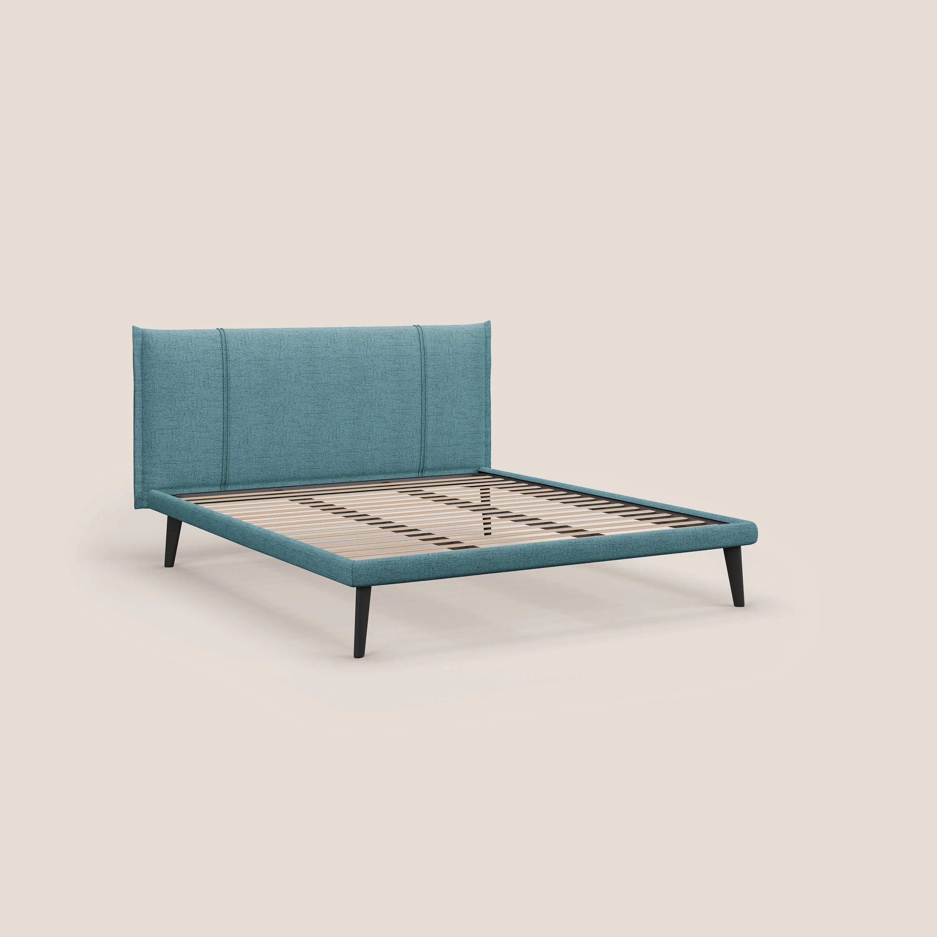 Klaus lit moderne avec pieds foncés et tissu flammé imperméable T03 bleu ciel - Image 7