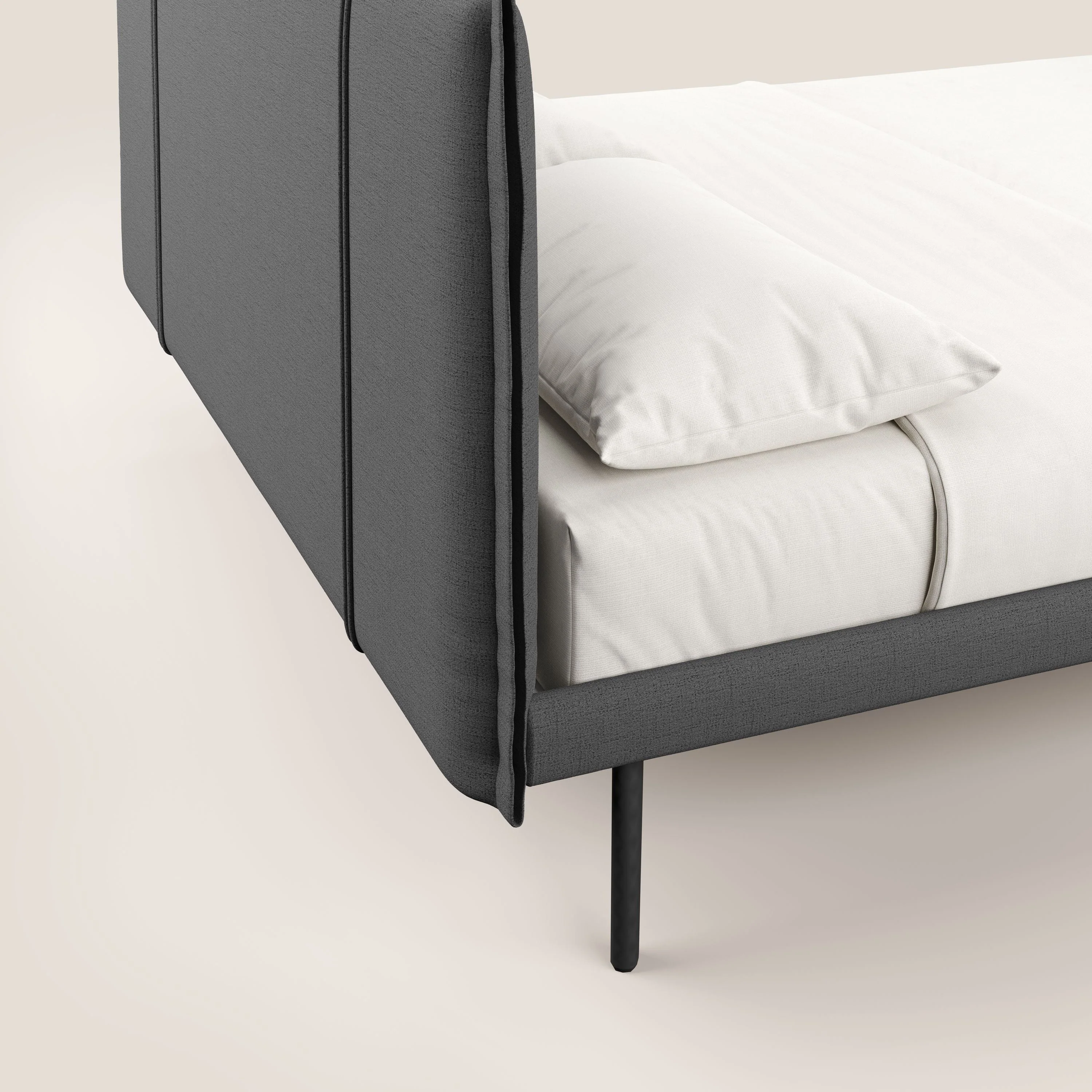 Klaus lit moderne avec pieds foncés et tissu flammé imperméable T03 gris - Image 6