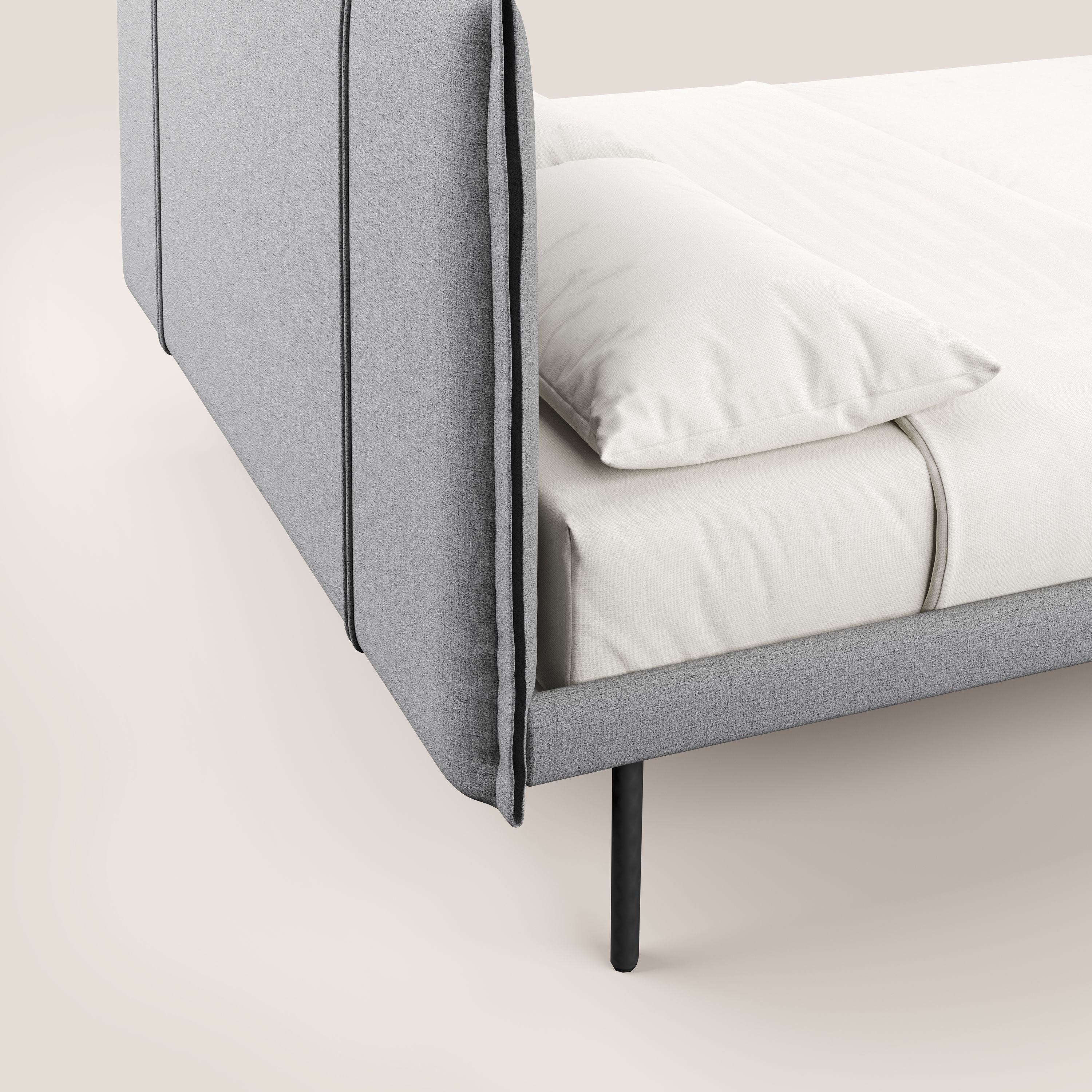 Klaus lit moderne avec pieds foncés et tissu flammé imperméable T03 gris clair - Image 6