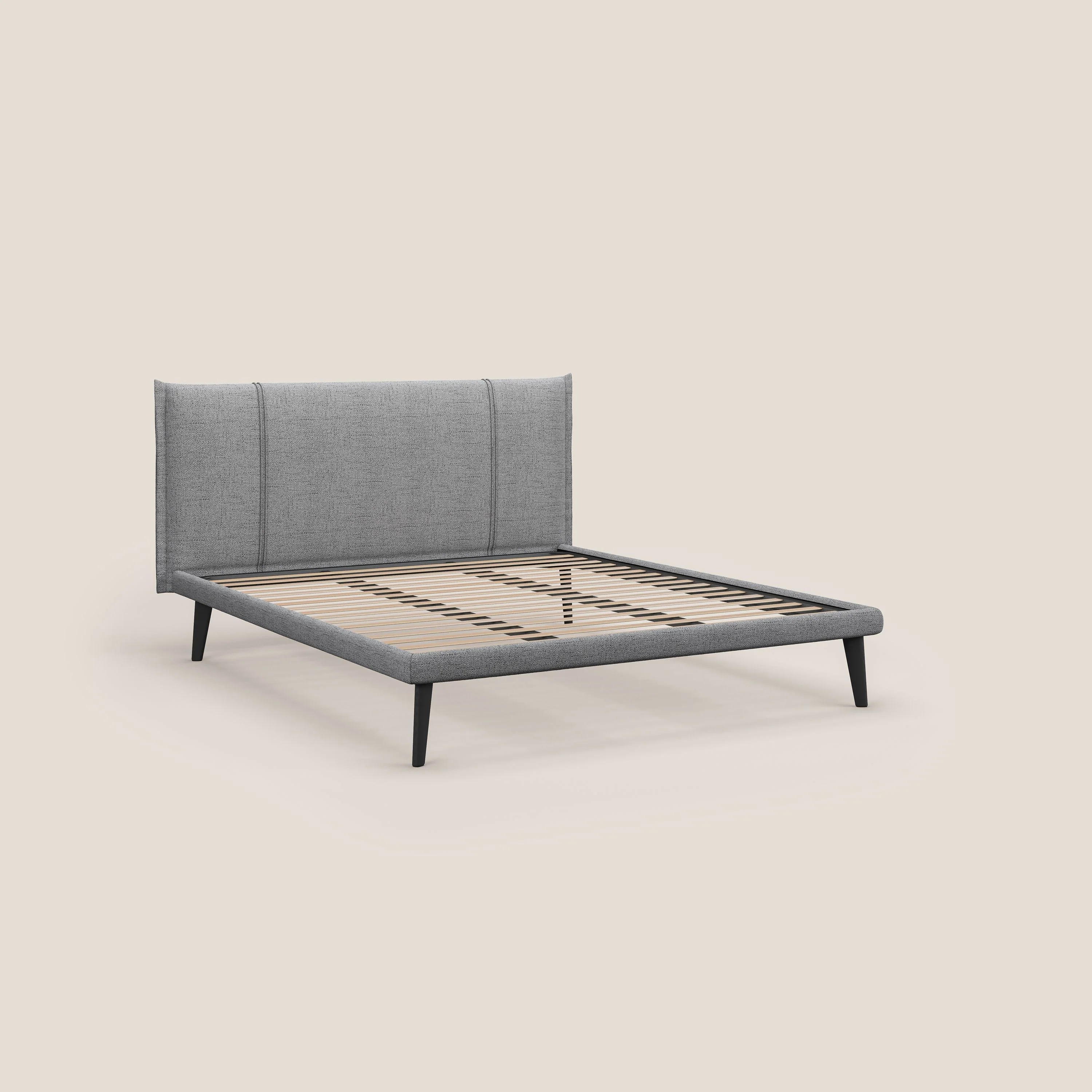 Klaus lit moderne avec pieds foncés et tissu flammé imperméable T03 gris clair - Image 7