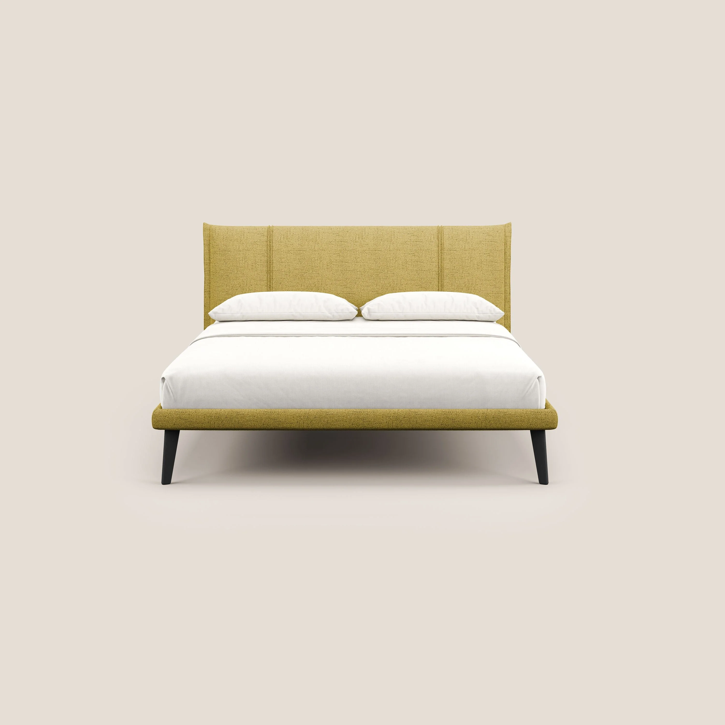 Klaus lit moderne avec pieds foncés et tissu flammé imperméable T03 jaune - Image 2