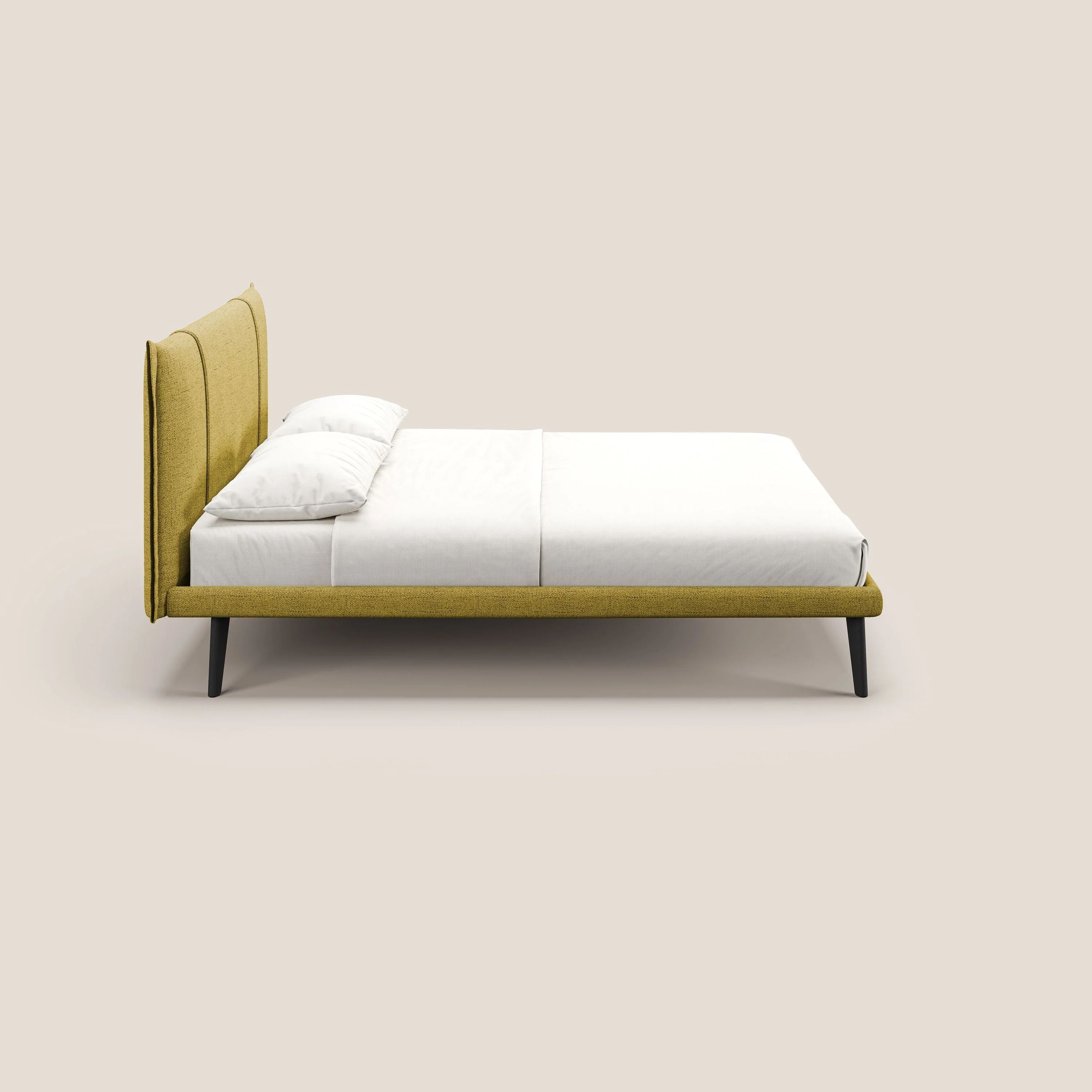 Klaus lit moderne avec pieds foncés et tissu flammé imperméable T03 jaune - Image 3