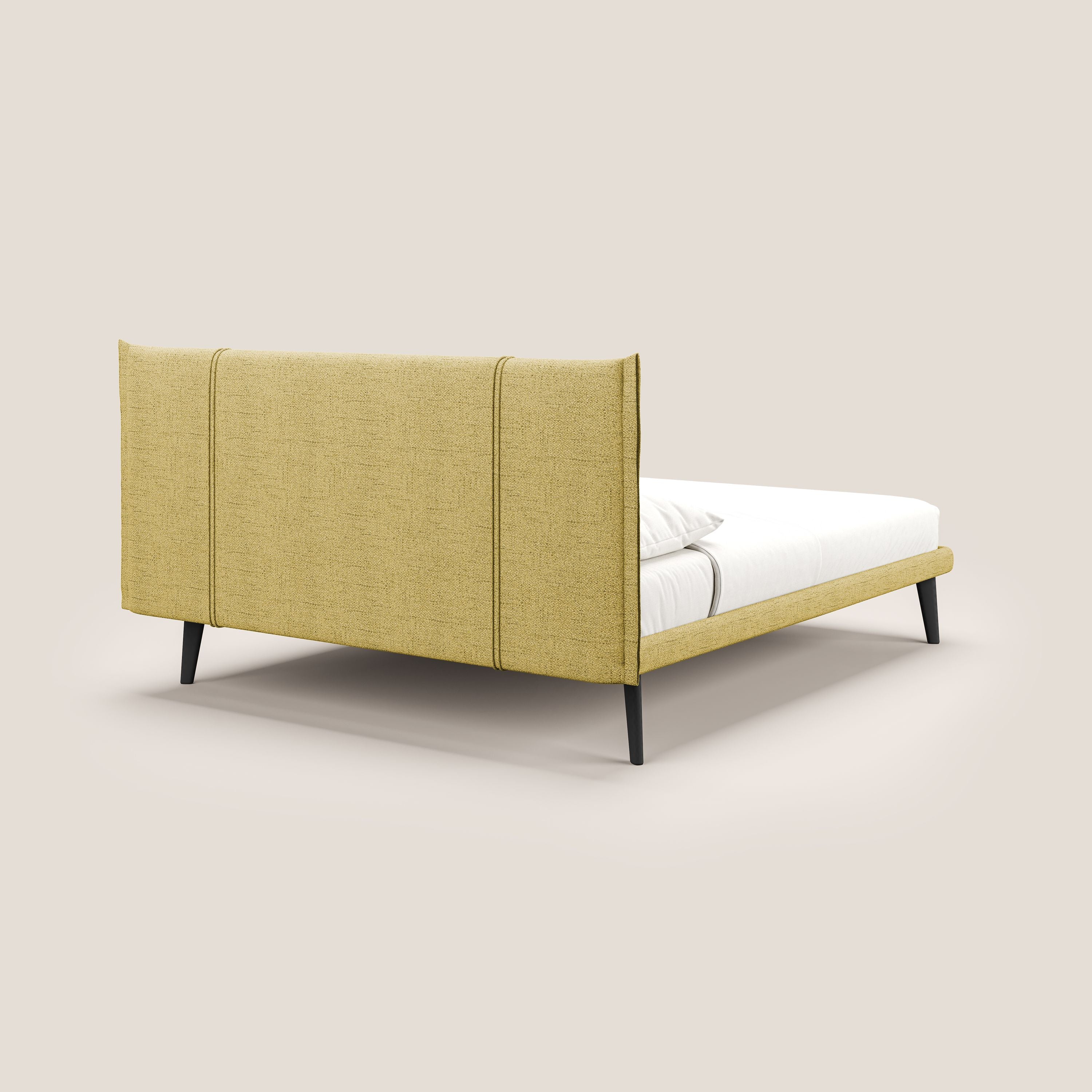 Klaus lit moderne avec pieds foncés et tissu flammé imperméable T03 jaune - Image 4