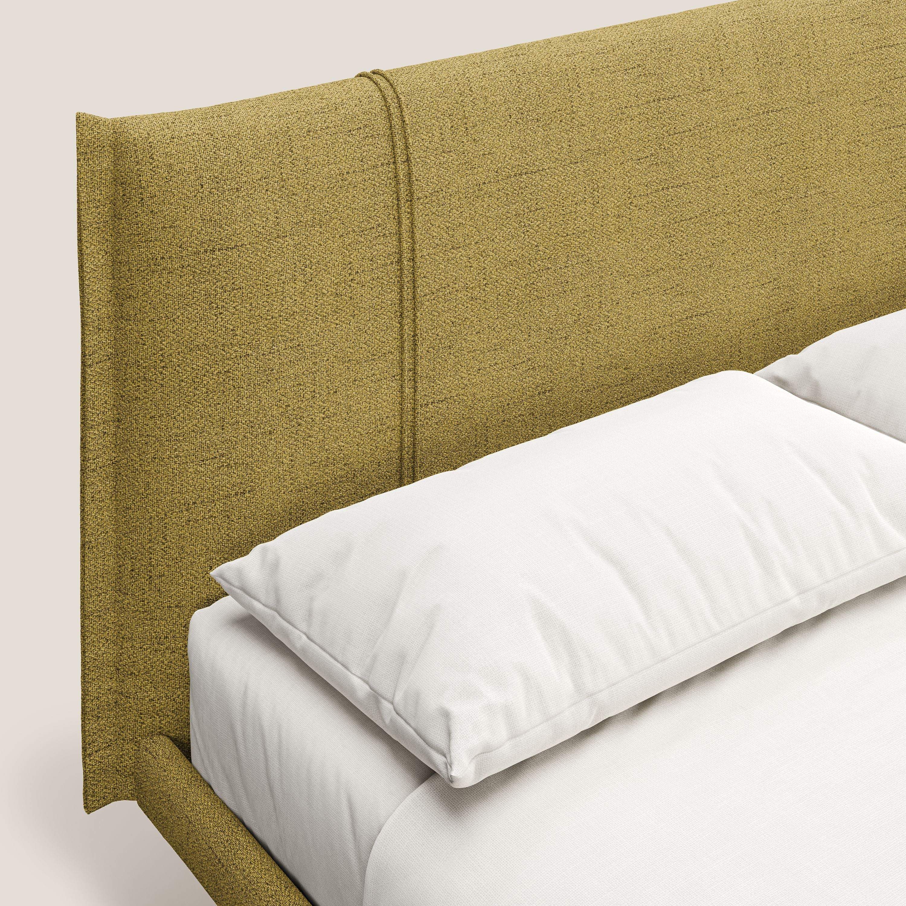 Klaus lit moderne avec pieds foncés et tissu flammé imperméable T03 jaune - Image 5