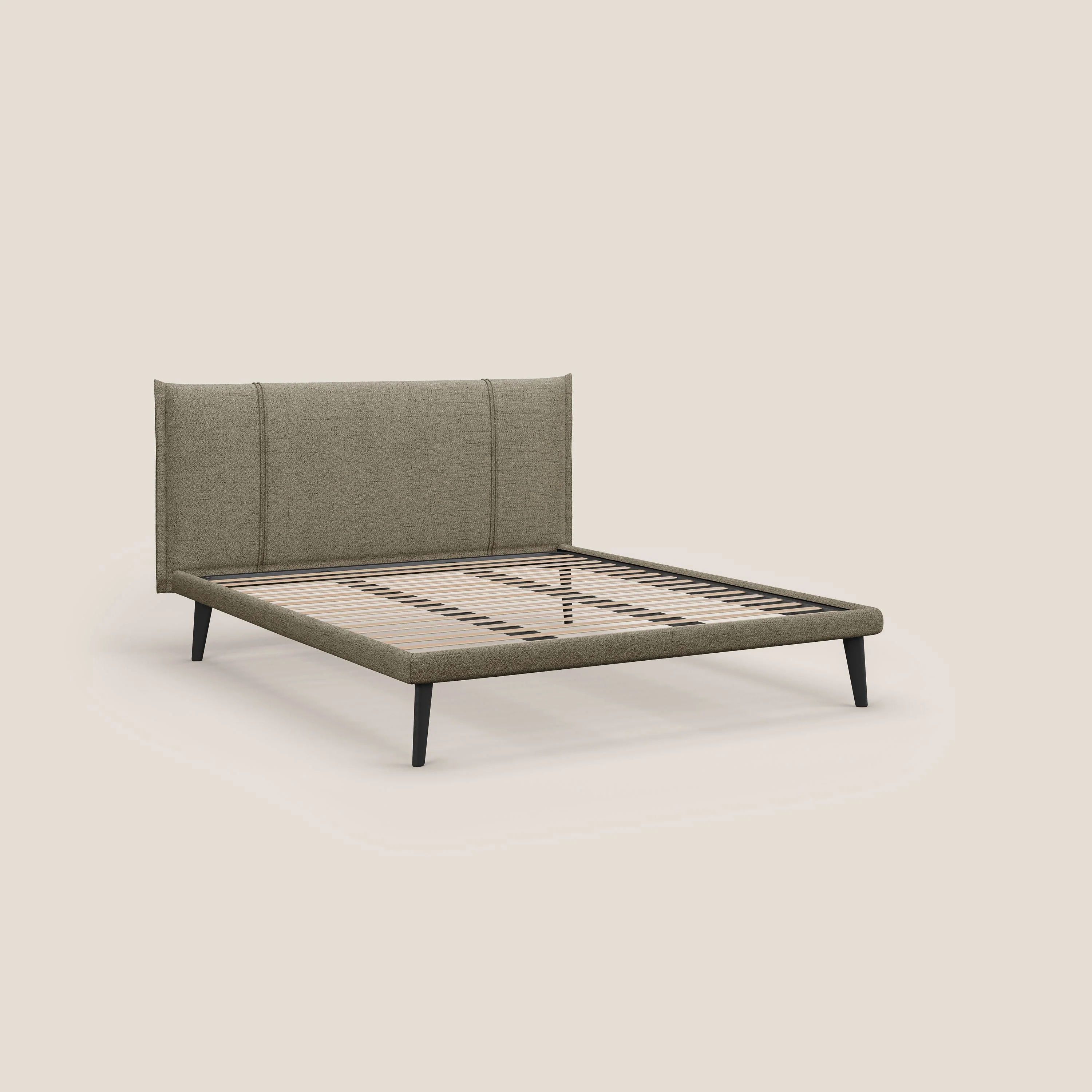 Klaus lit moderne avec pieds foncés et tissu flammé imperméable T03 marron - Image 7