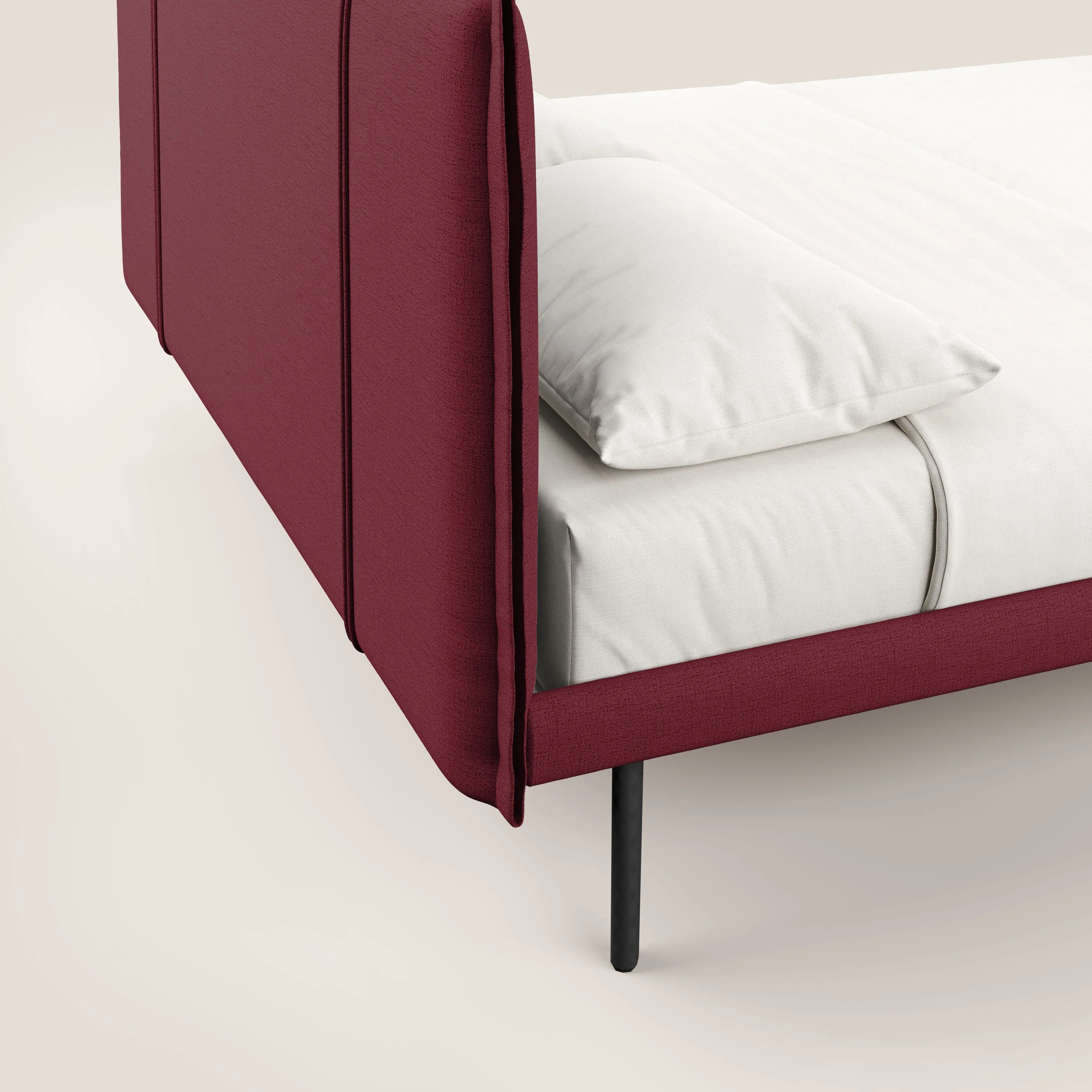 Klaus lit moderne avec pieds foncés et tissu flammé imperméable T03 rouge - Image 6