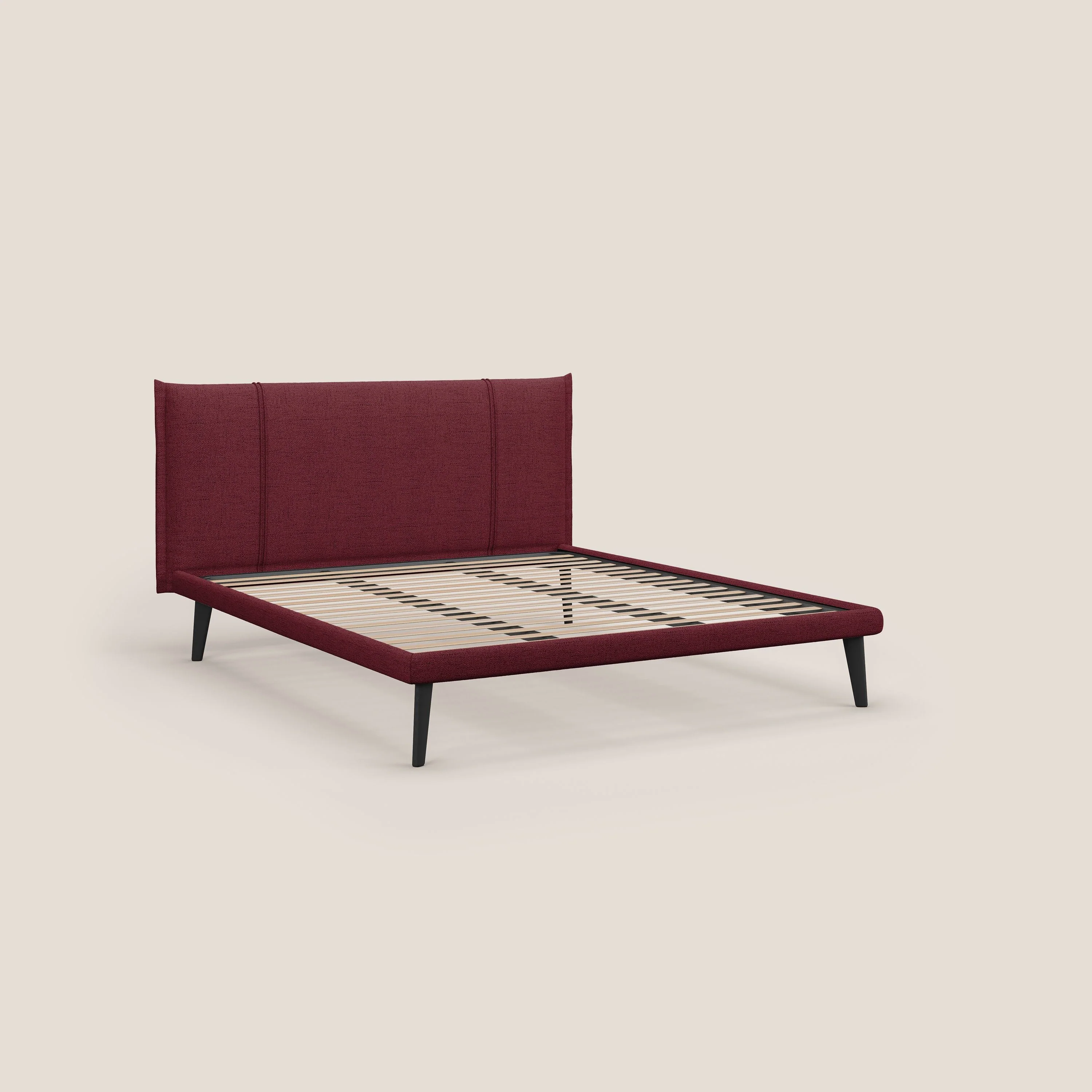 Klaus lit moderne avec pieds foncés et tissu flammé imperméable T03 rouge - Image 7