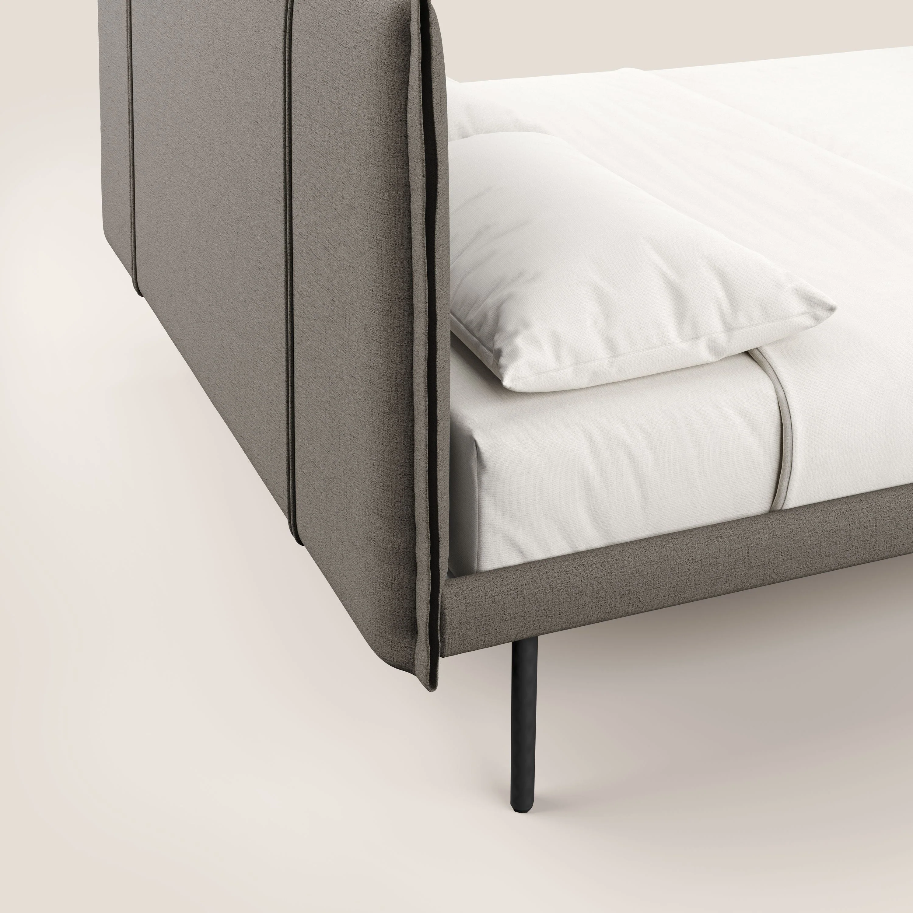 Klaus lit moderne avec pieds foncés et tissu flammé imperméable T03 taupe - Image 6