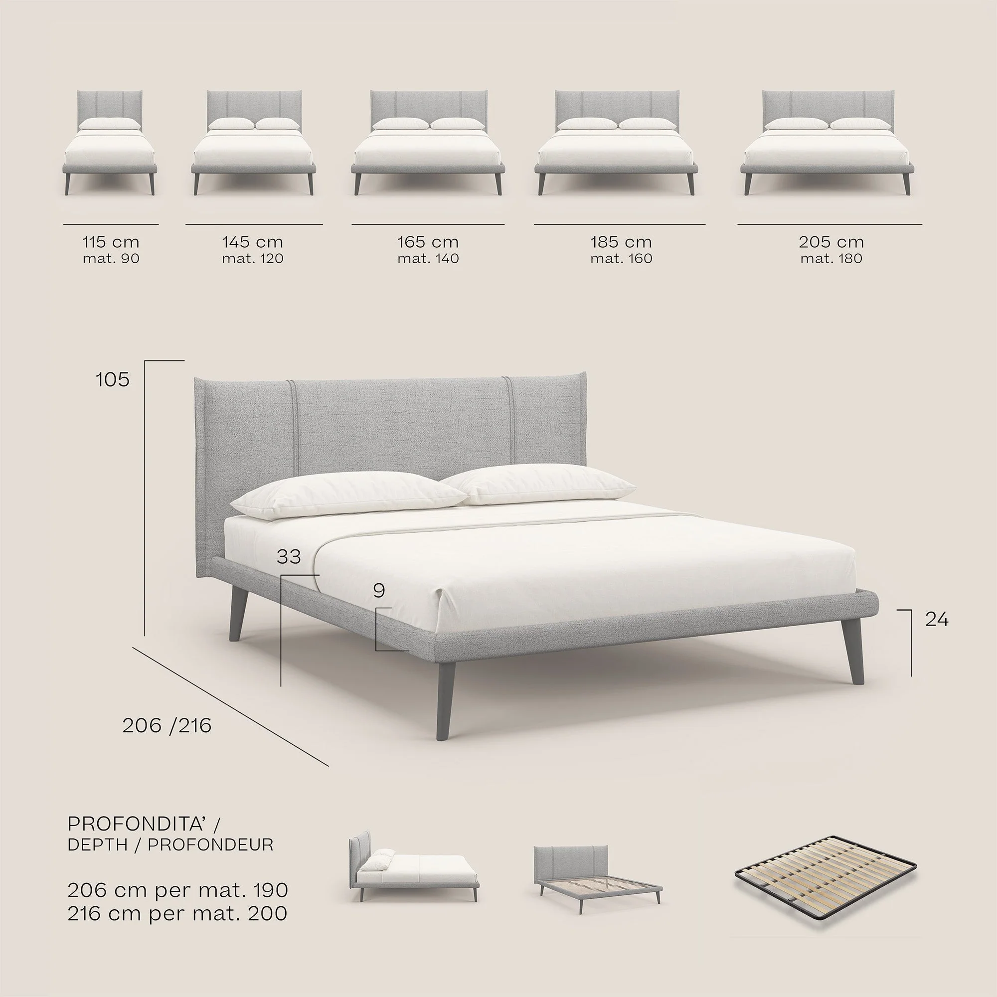 Klaus lit moderne avec pieds foncés et tissu flammé imperméable T03 taupe - Image 9