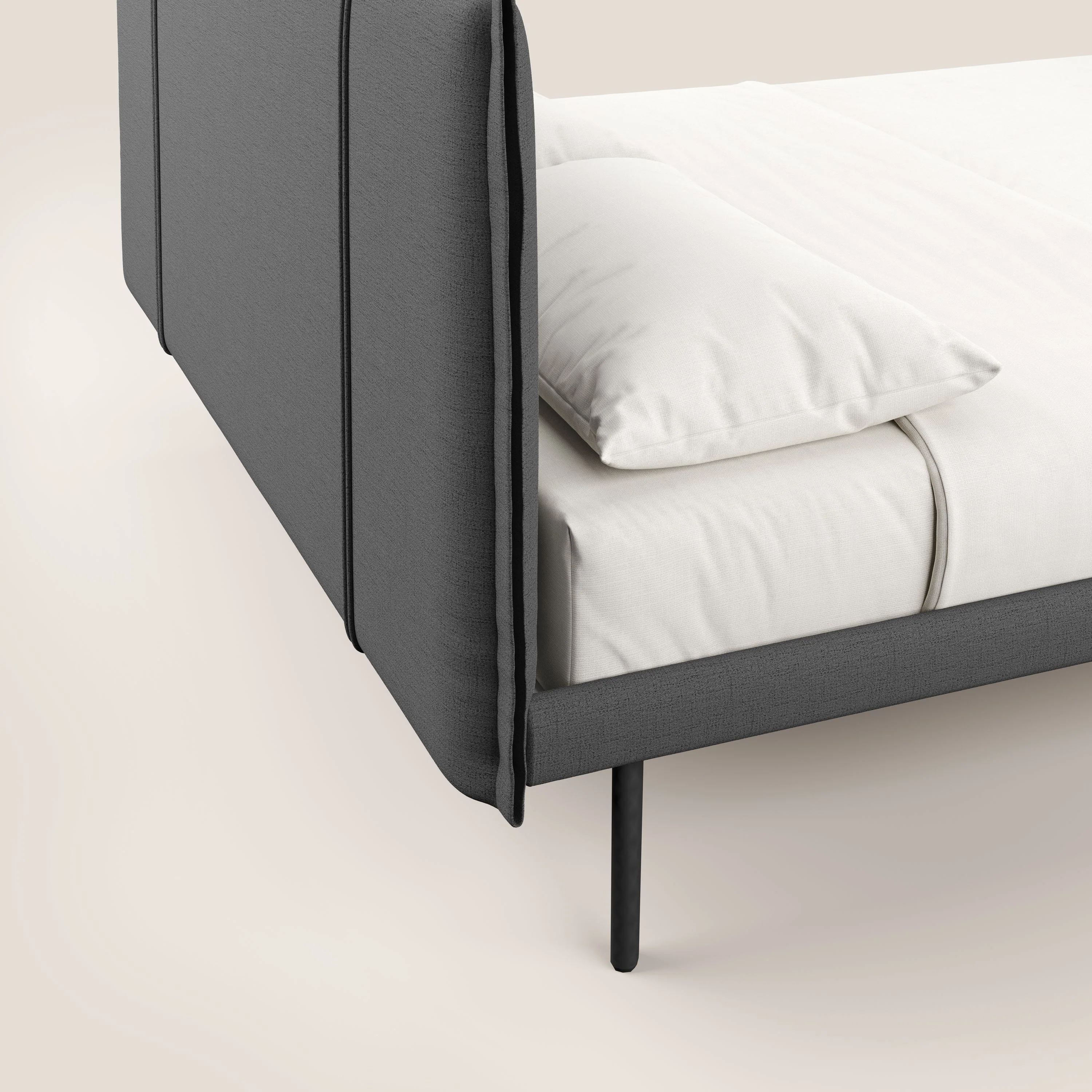 Klaus lit moderne pour matelas 140x190 cm avec pieds foncés et tissu flammé imperméable T03 GRIS - Image 6