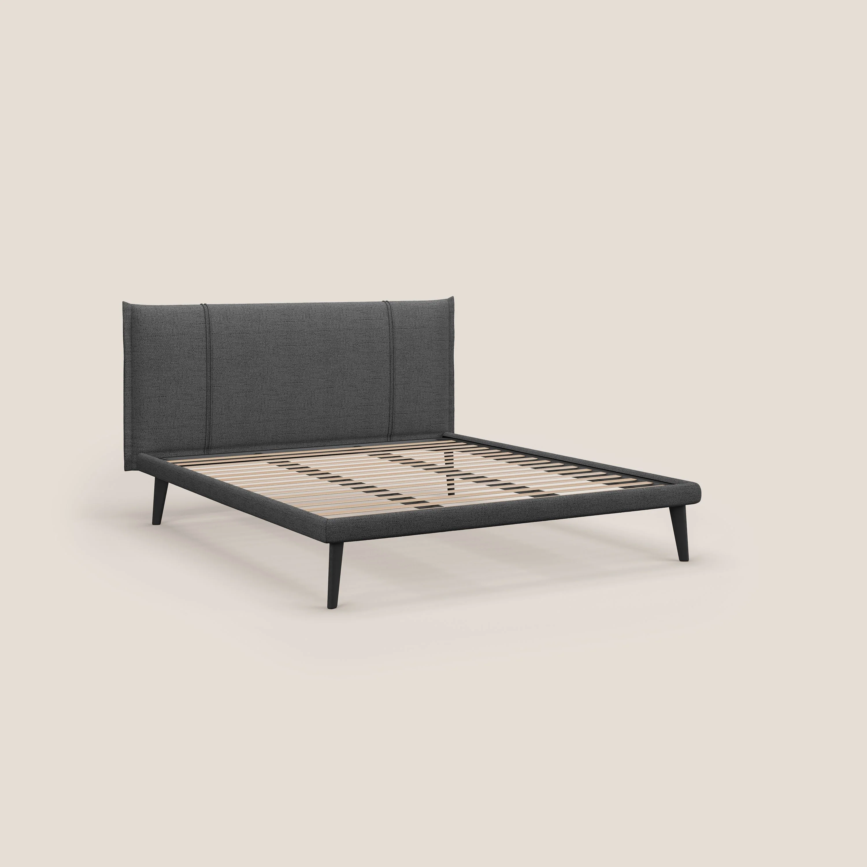 Klaus lit moderne pour matelas 140x190 cm avec pieds foncés et tissu flammé imperméable T03 GRIS - Image 7