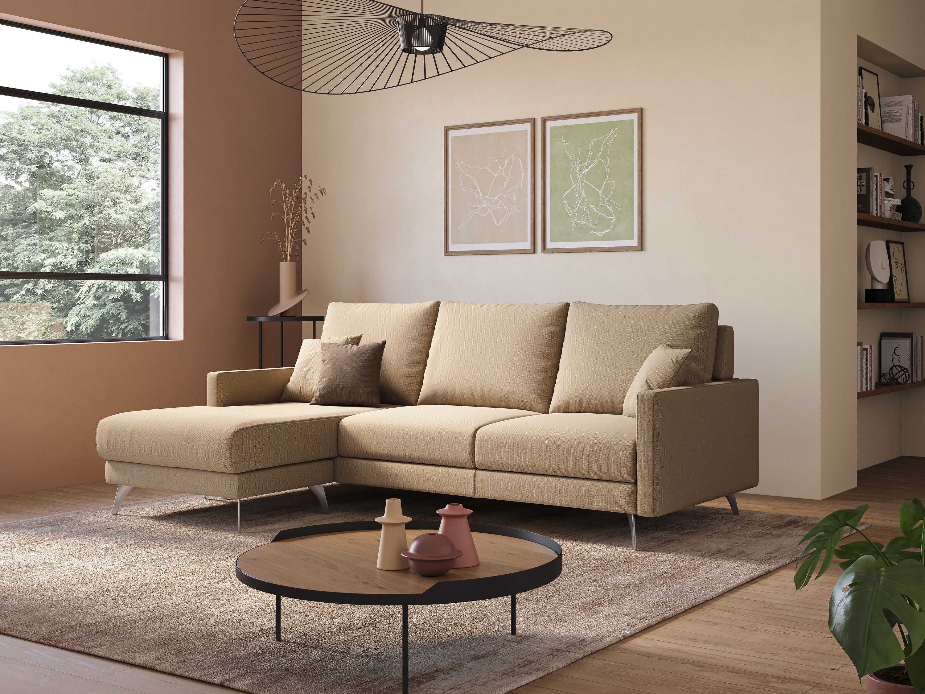 Klimt canapé d'angle avec assises coulissantes en tissu dous détachable T05 beige - Image 3