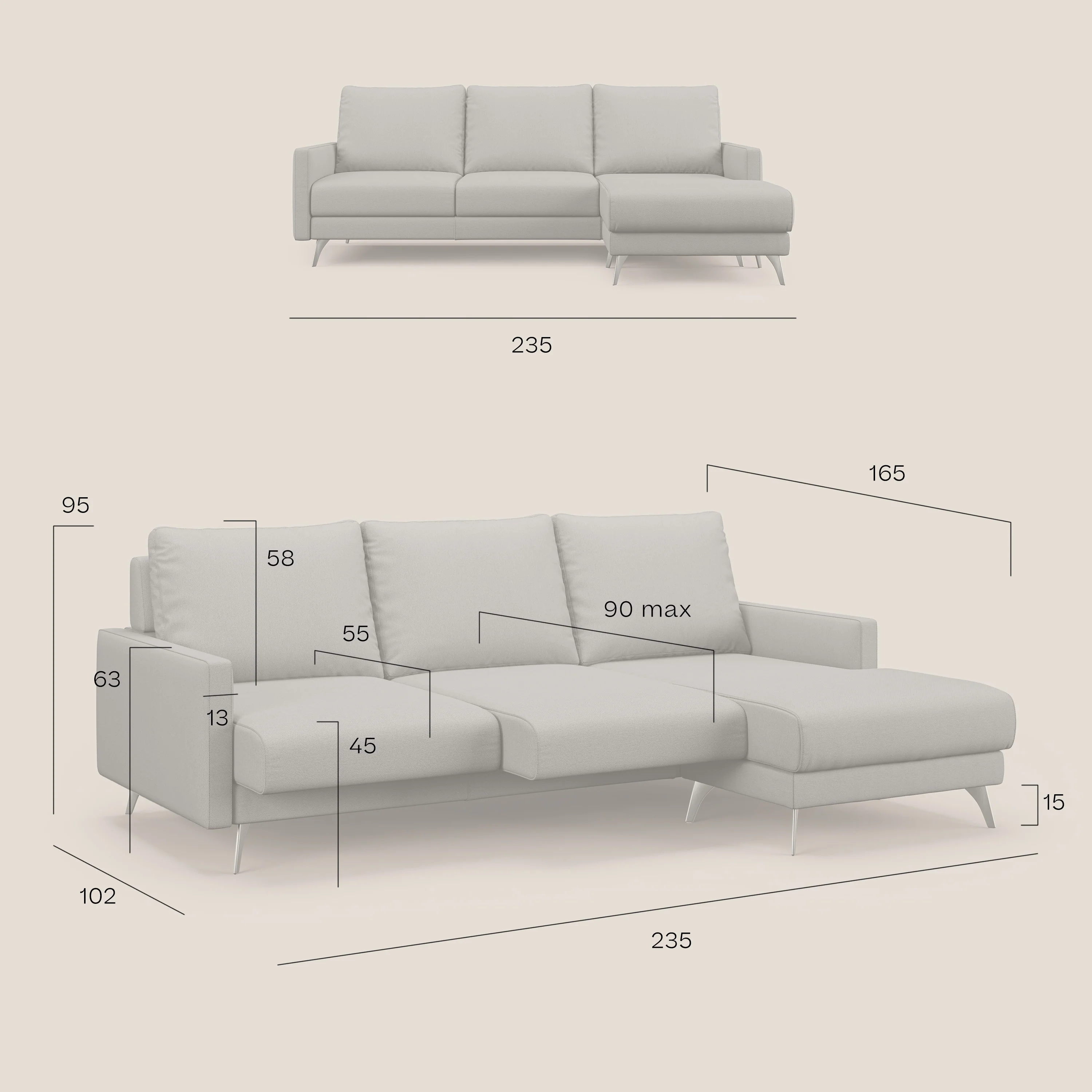 Klimt canapé d'angle avec assises coulissantes en tissu dous détachable T05 sucre glace - Image 12