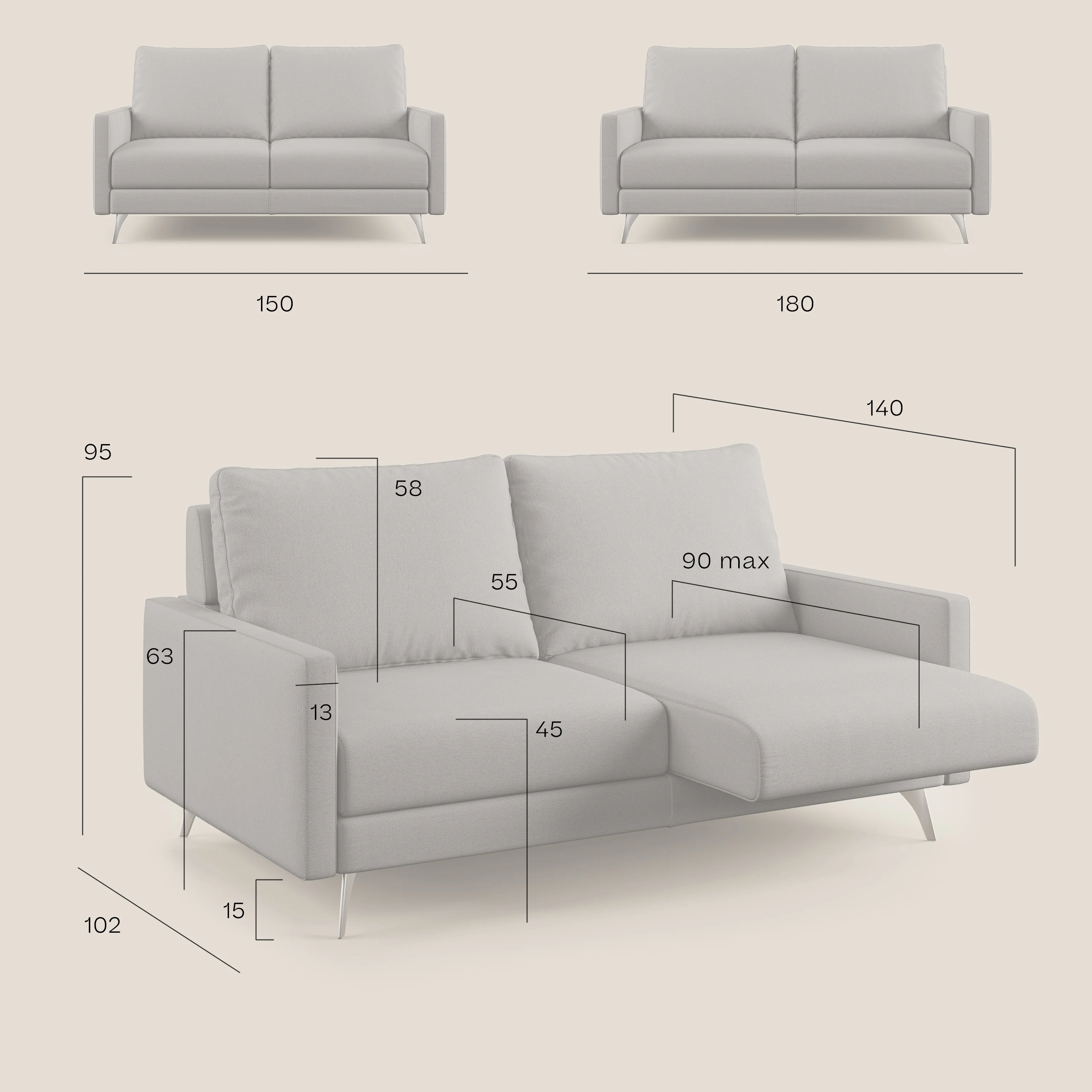 Klimt canapé avec assises coulissantes et dossier en duvet d'oie en tissu détachable T05 beige - Image 11