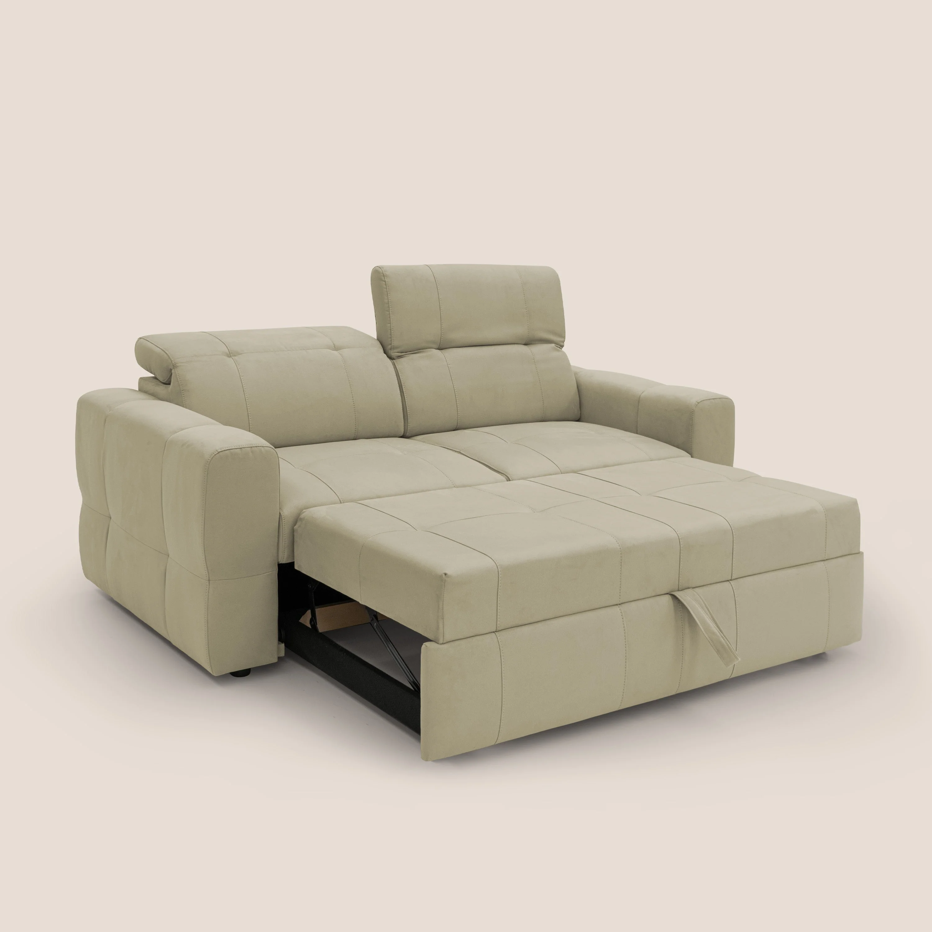 Kronos Canapé avec pouf extractible et têtières inclinalbes en microfibre douce imperméable T11 beige - Image 2