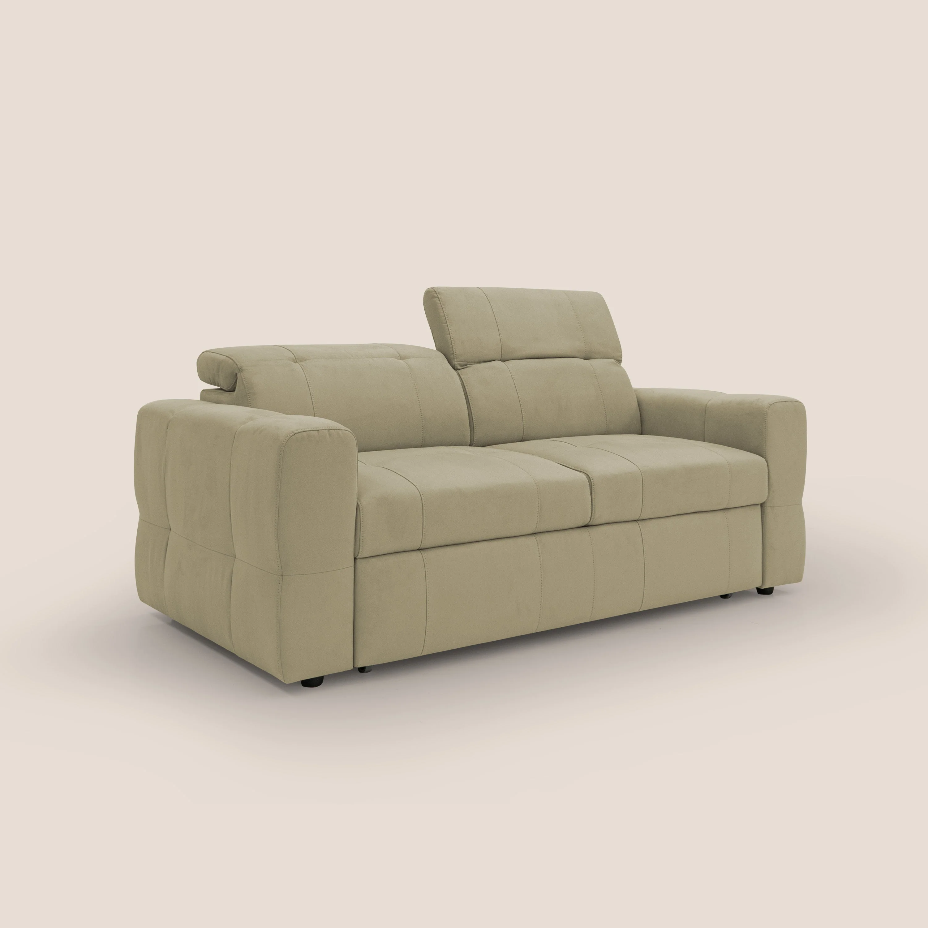 Kronos Canapé avec pouf extractible et têtières inclinalbes en microfibre douce imperméable T11 beige - Image 3