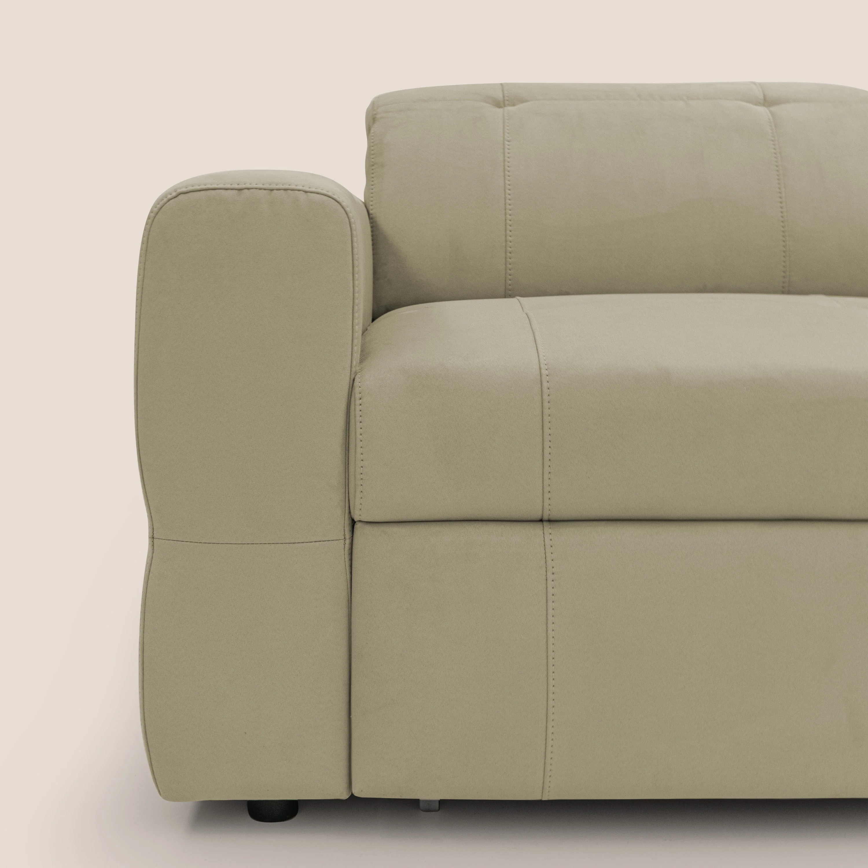Kronos Canapé avec pouf extractible et têtières inclinalbes en microfibre douce imperméable T11 beige - Image 4