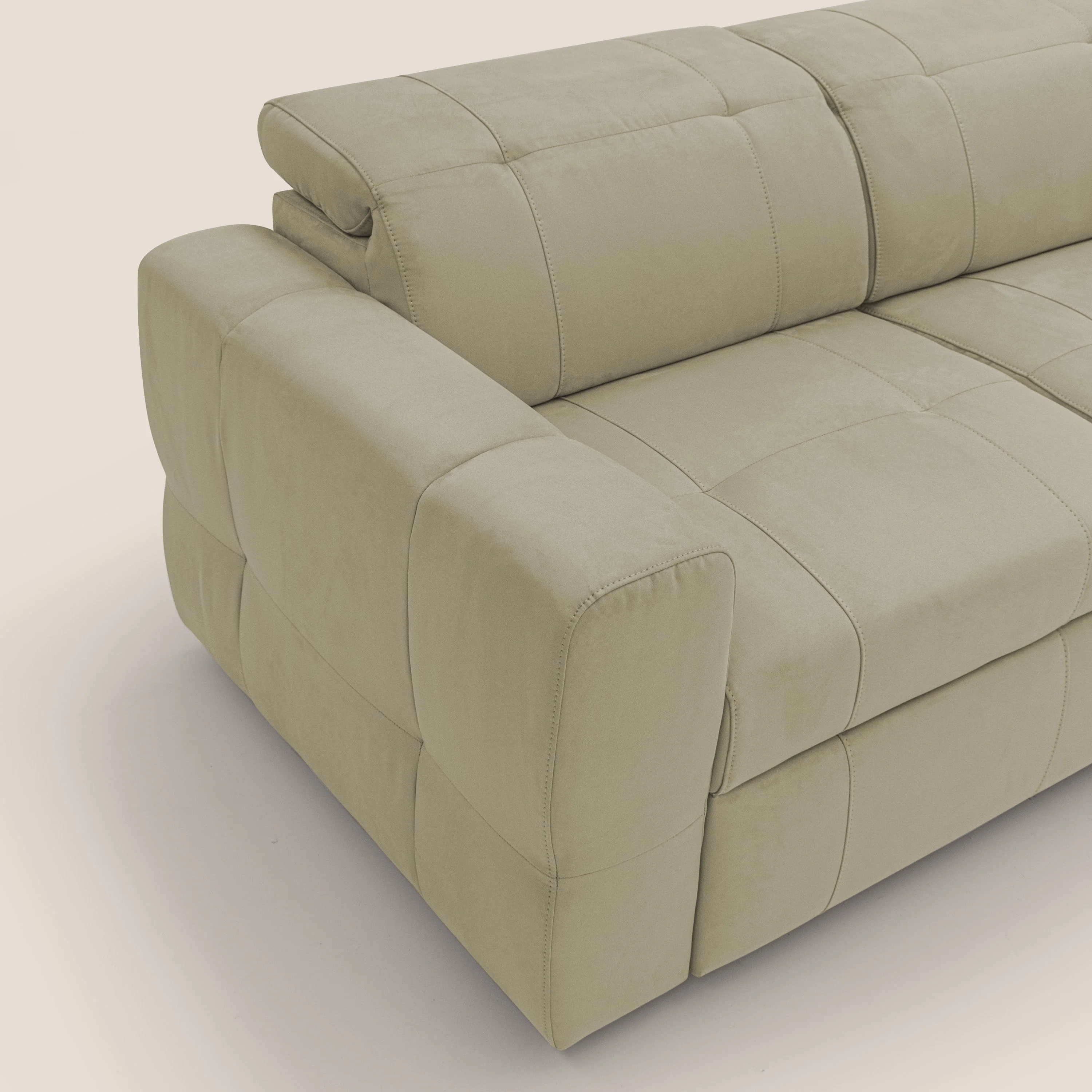 Kronos Canapé avec pouf extractible et têtières inclinalbes en microfibre douce imperméable T11 beige - Image 6