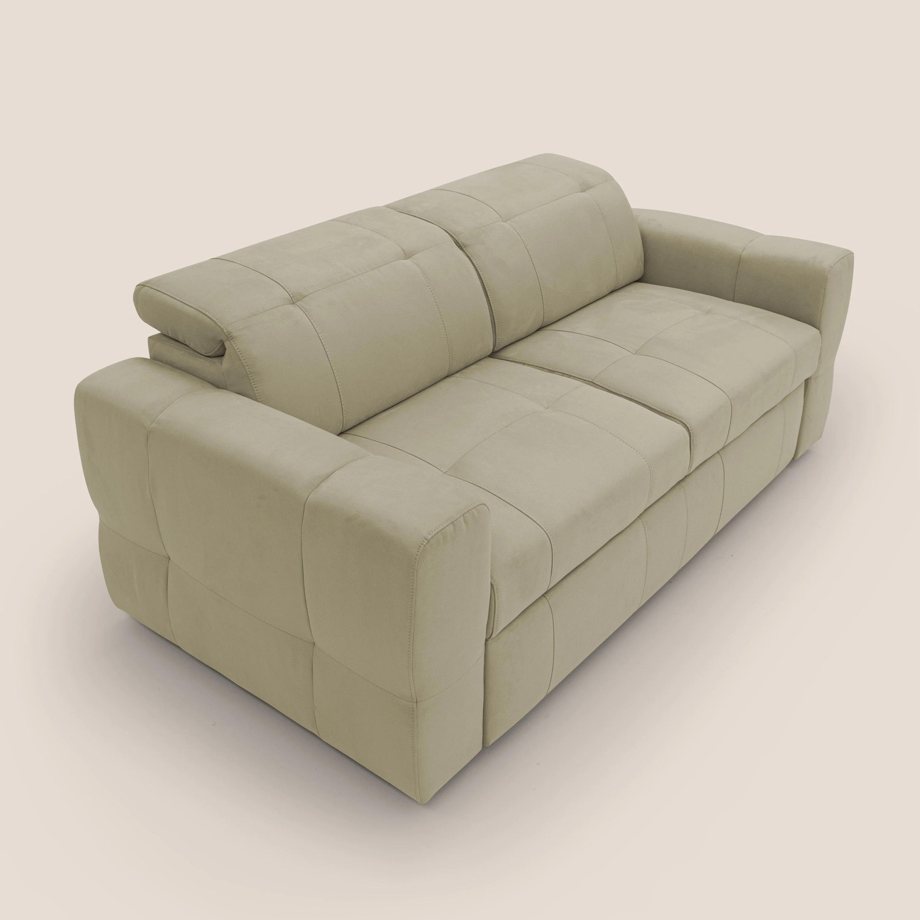 Kronos Canapé avec pouf extractible et têtières inclinalbes en microfibre douce imperméable T11 beige - Image 7