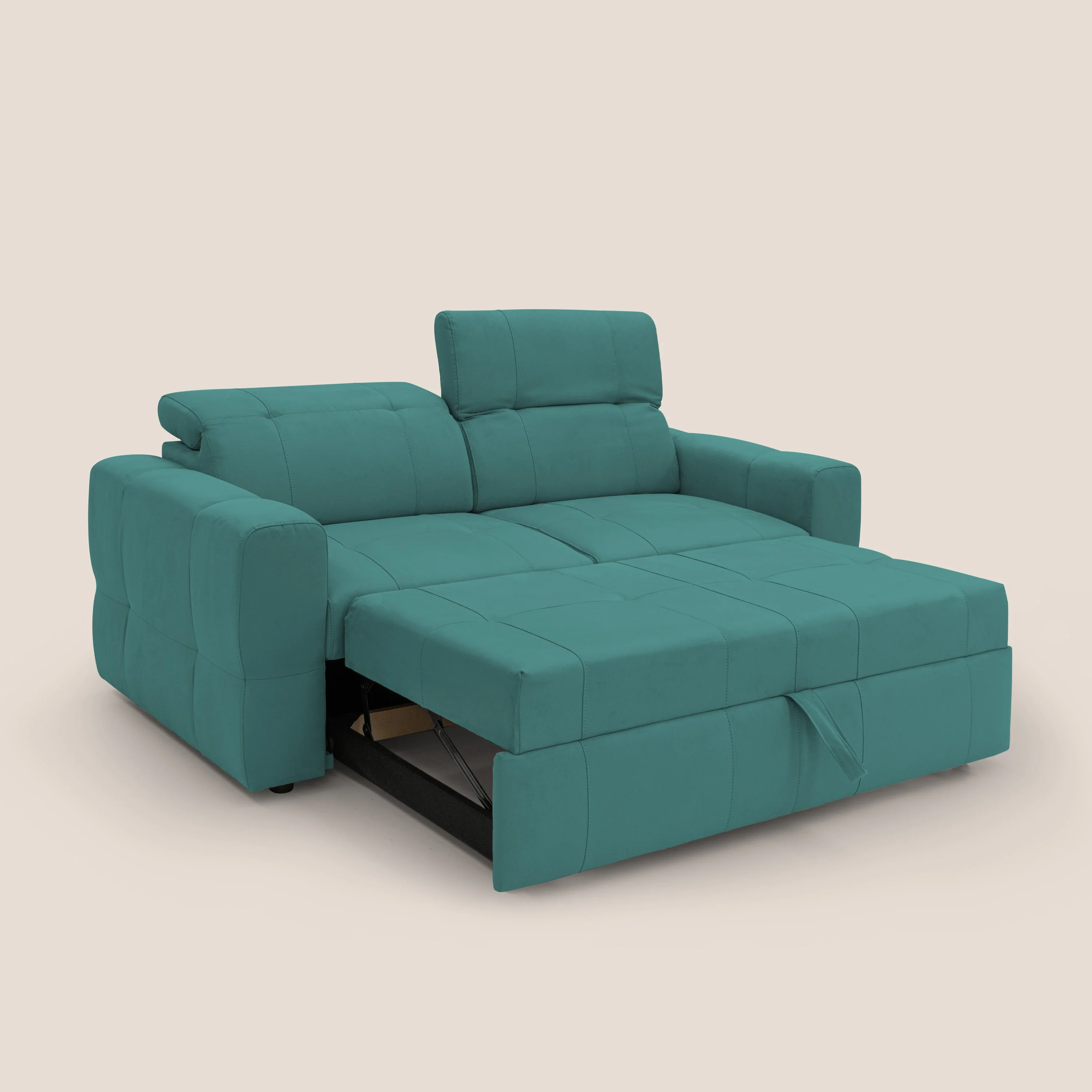 Kronos Canapé avec pouf extractible et têtières inclinalbes en microfibre douce imperméable T11 bleu canard - Image 2