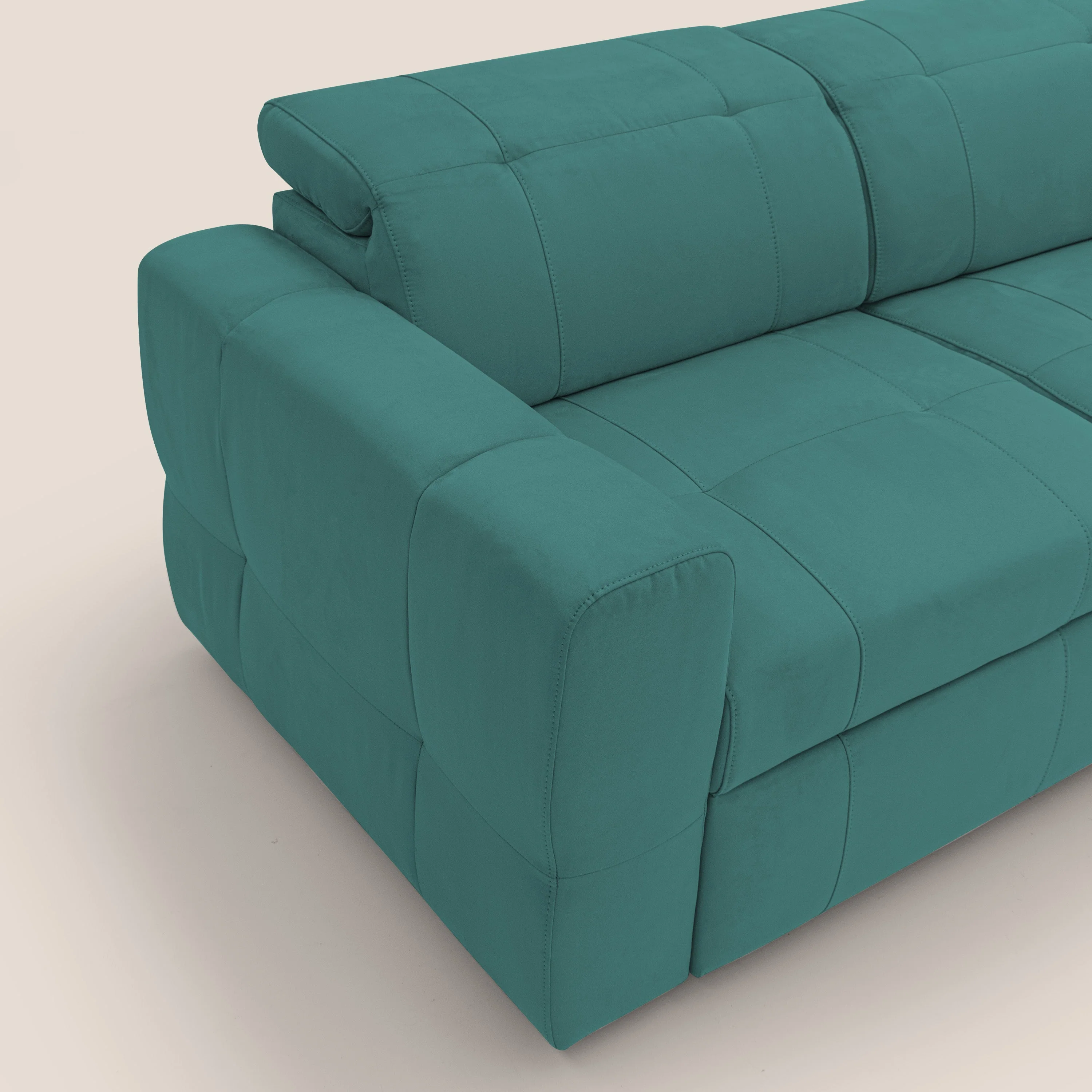Kronos Canapé avec pouf extractible et têtières inclinalbes en microfibre douce imperméable T11 bleu canard - Image 6