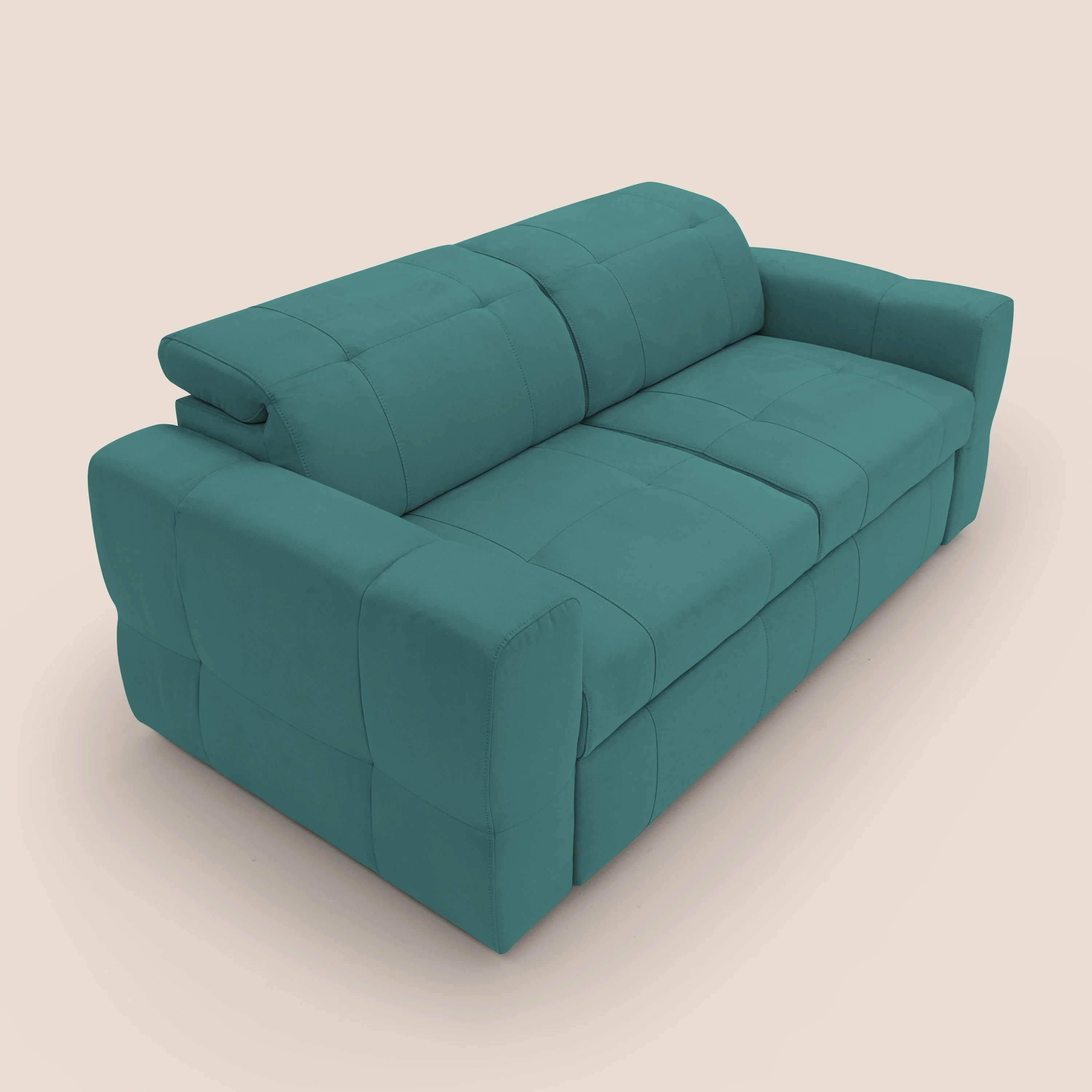 Kronos Canapé avec pouf extractible et têtières inclinalbes en microfibre douce imperméable T11 bleu canard - Image 7