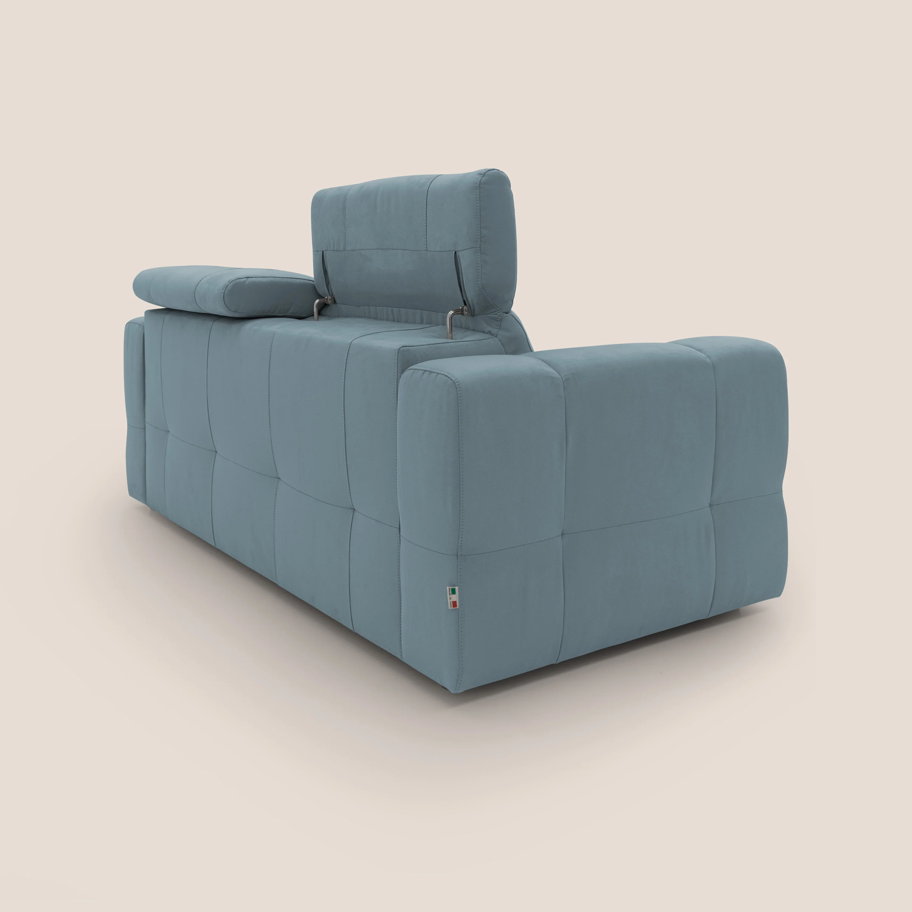 Kronos Canapé avec pouf extractible et têtières inclinalbes en microfibre douce imperméable T11 bleu gris - Image 10