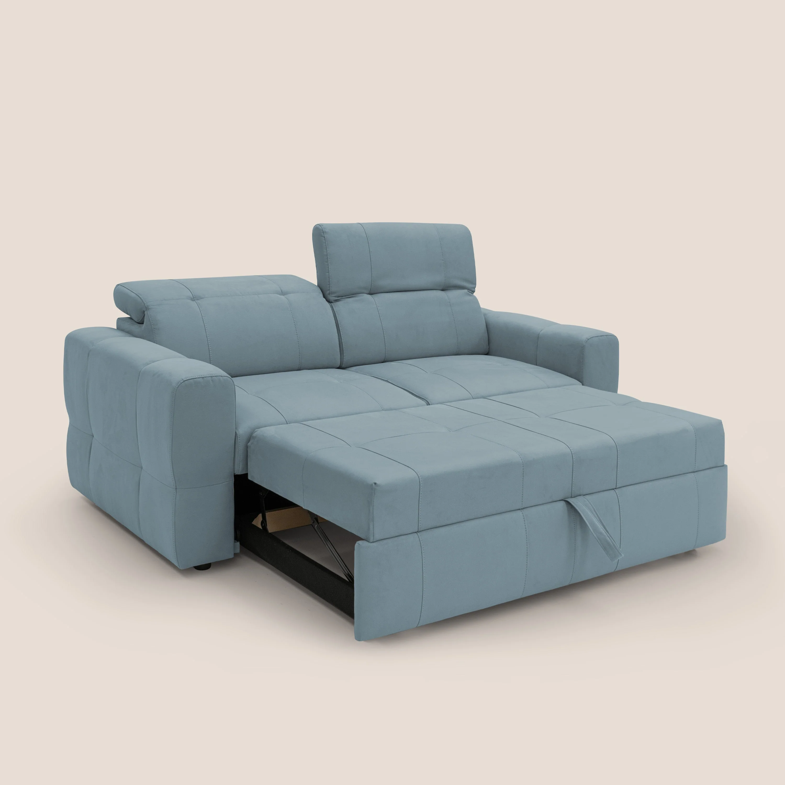 Kronos Canapé avec pouf extractible et têtières inclinalbes en microfibre douce imperméable T11 bleu gris - Image 2