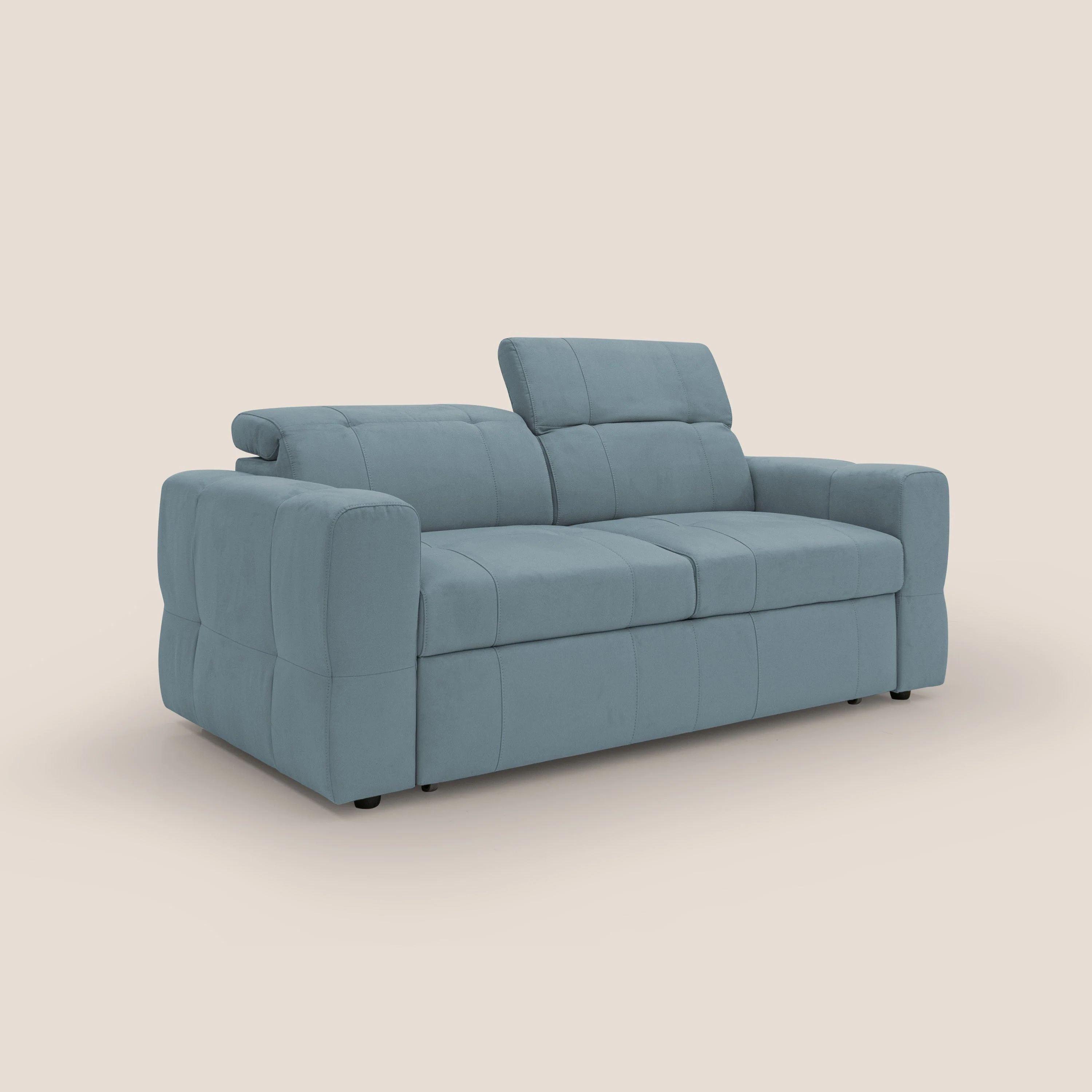 Kronos Canapé avec pouf extractible et têtières inclinalbes en microfibre douce imperméable T11 bleu gris - Image 3