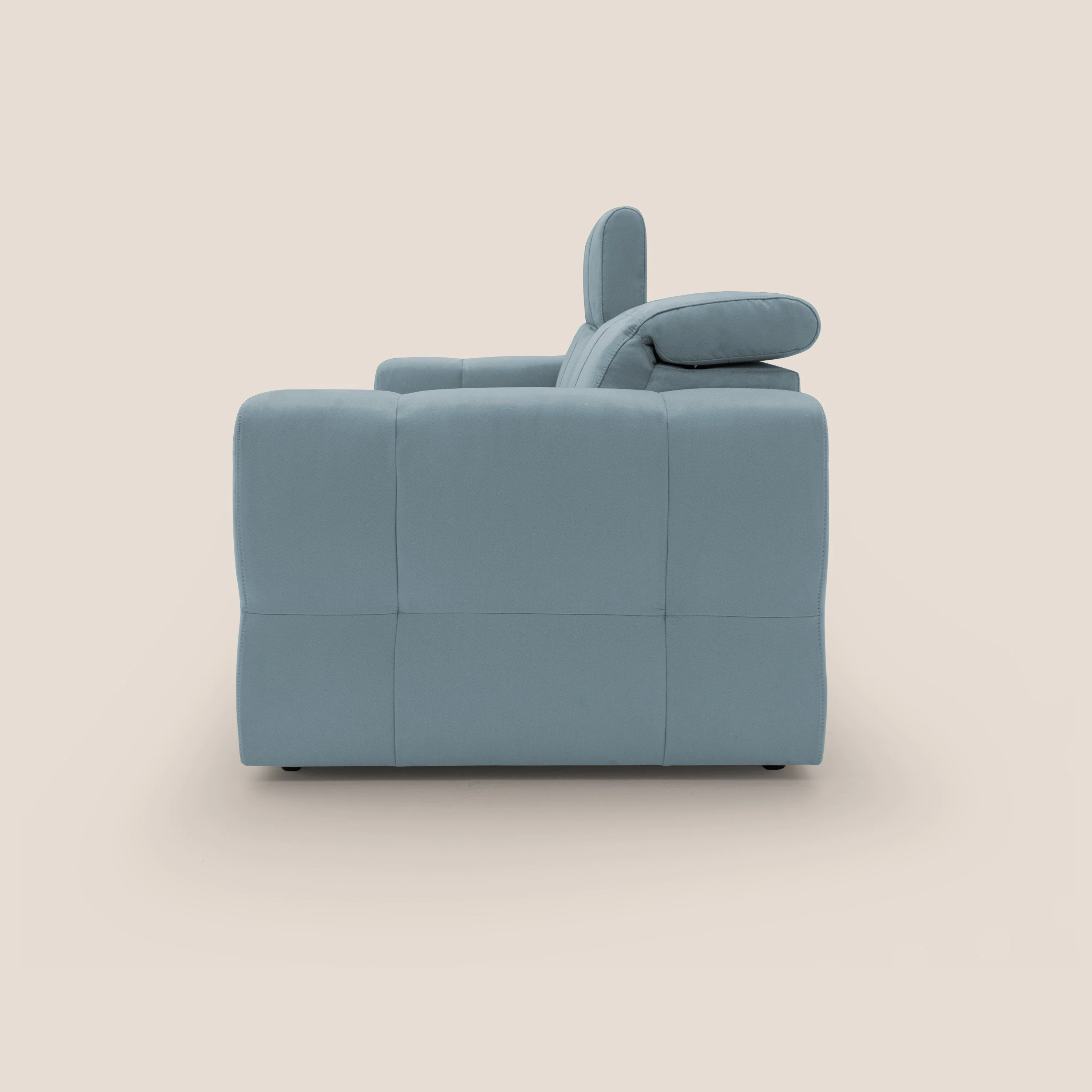 Kronos Canapé avec pouf extractible et têtières inclinalbes en microfibre douce imperméable T11 bleu gris - Image 5