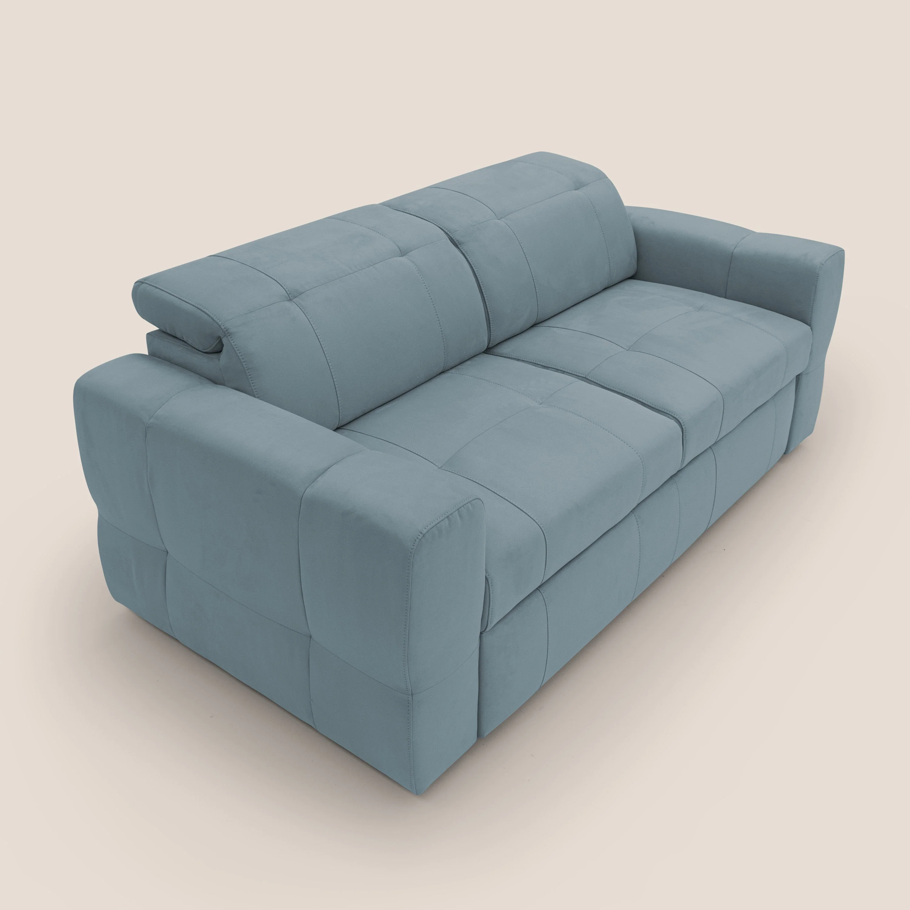 Kronos Canapé avec pouf extractible et têtières inclinalbes en microfibre douce imperméable T11 bleu gris - Image 7