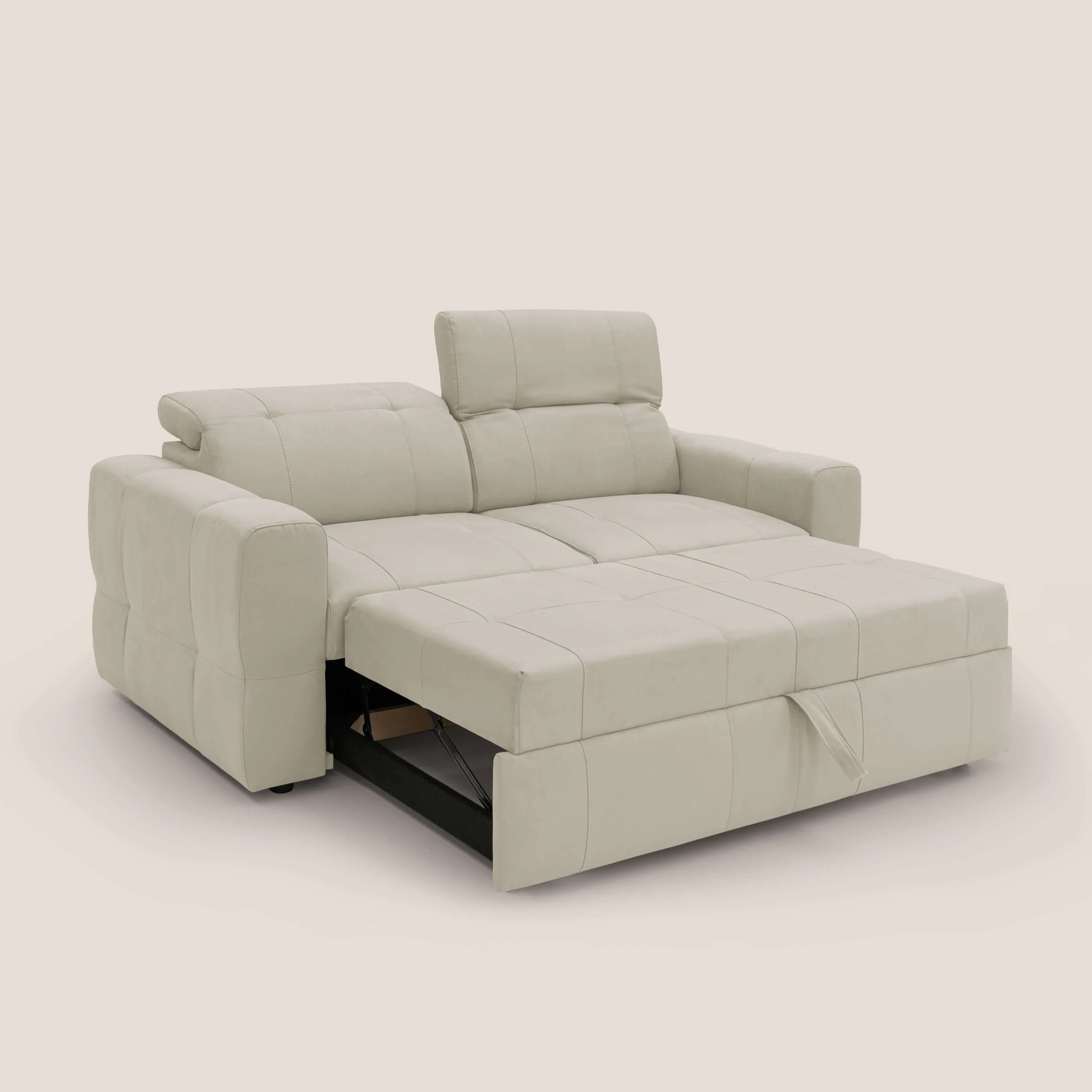 Kronos Canapé avec pouf extractible et têtières inclinalbes en microfibre douce imperméable T11 crème - Image 2