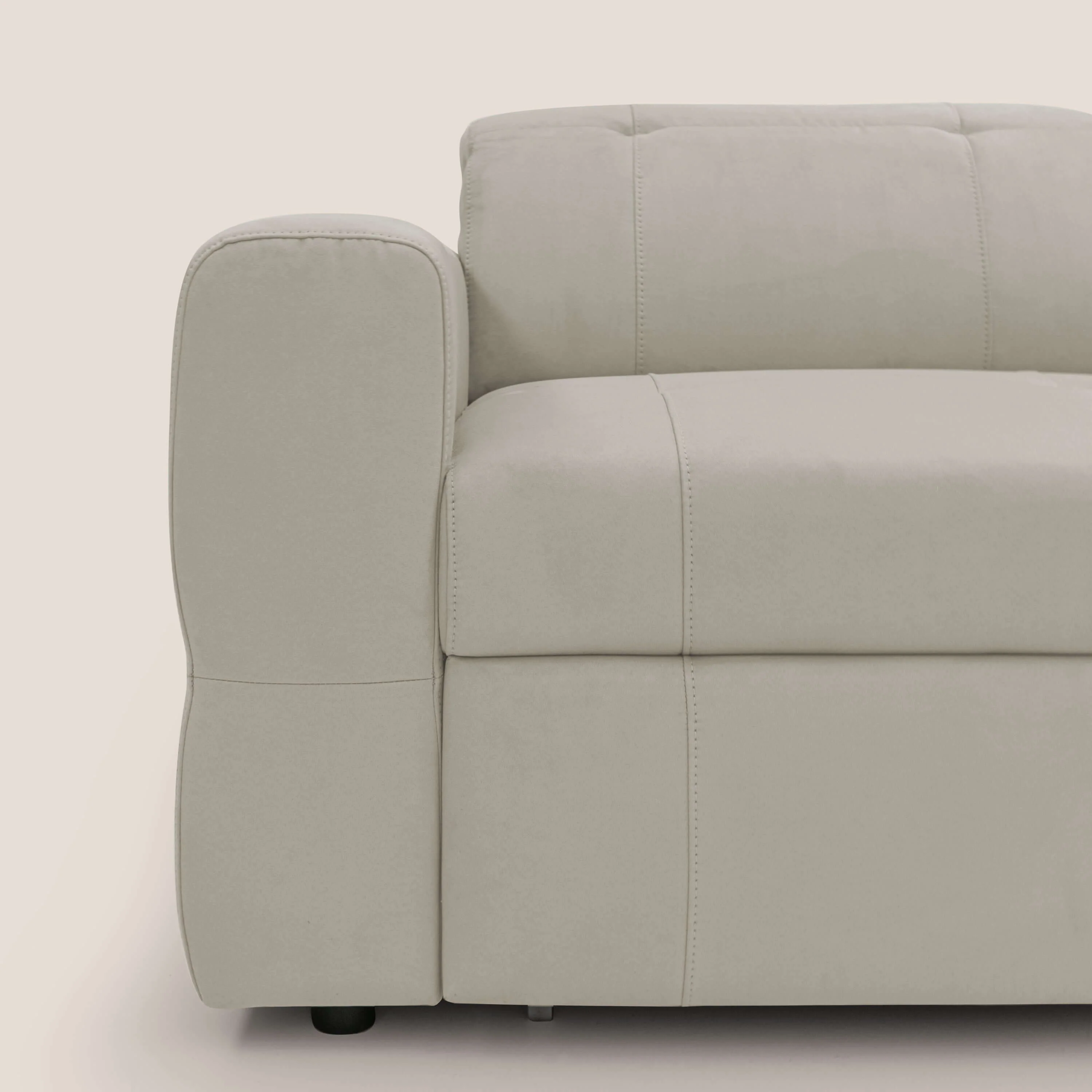 Kronos Canapé avec pouf extractible et têtières inclinalbes en microfibre douce imperméable T11 crème - Image 4