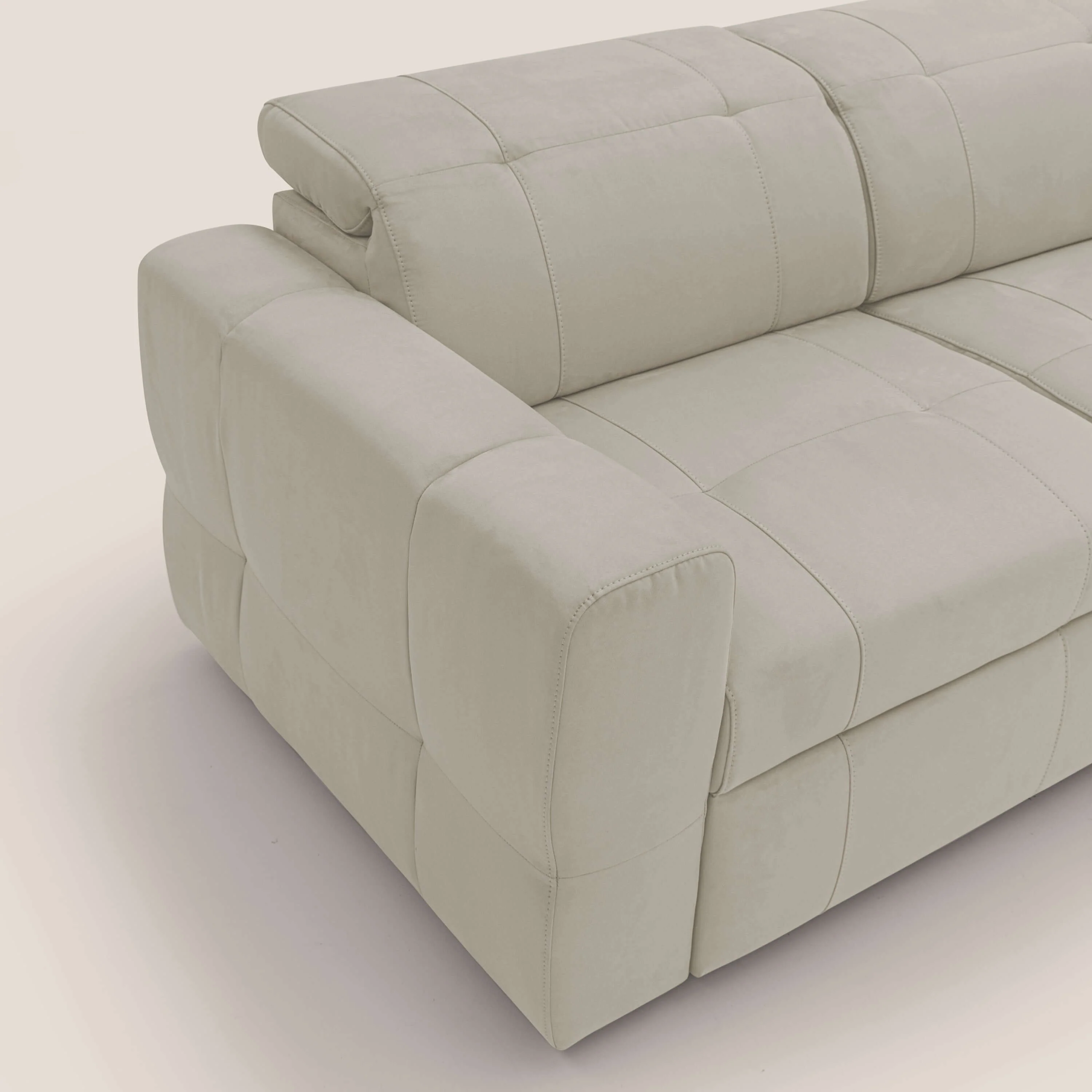 Kronos Canapé avec pouf extractible et têtières inclinalbes en microfibre douce imperméable T11 crème - Image 6
