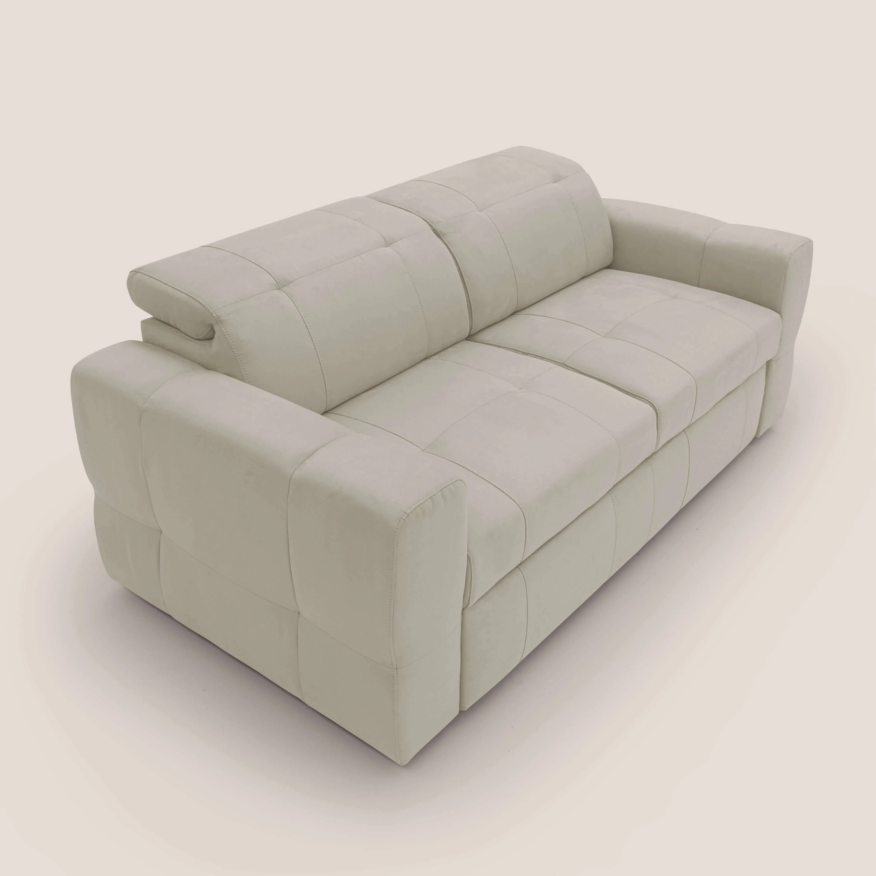 Kronos Canapé avec pouf extractible et têtières inclinalbes en microfibre douce imperméable T11 crème - Image 7