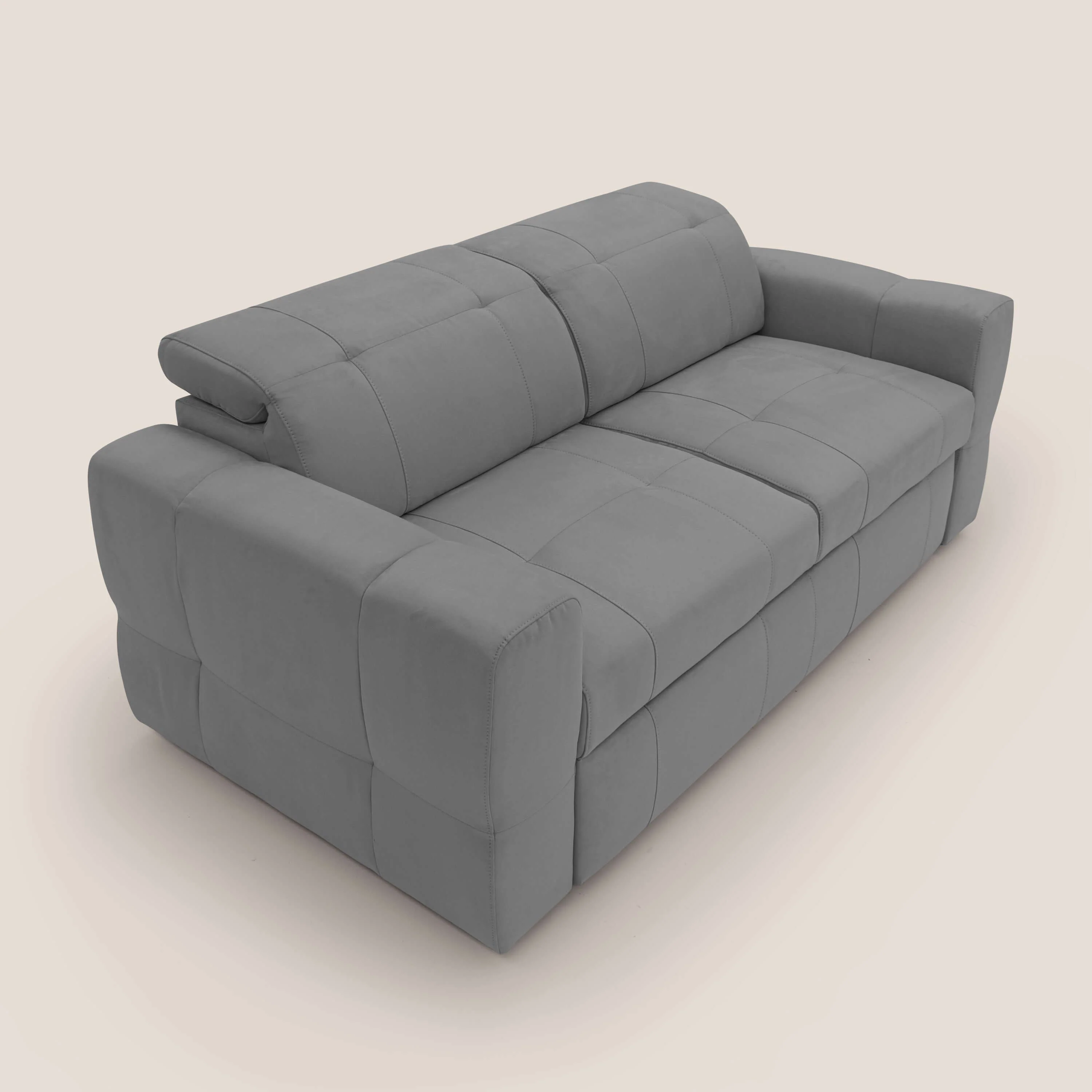 Kronos Canapé avec pouf extractible et têtières inclinalbes en microfibre douce imperméable T11 gris - Image 7