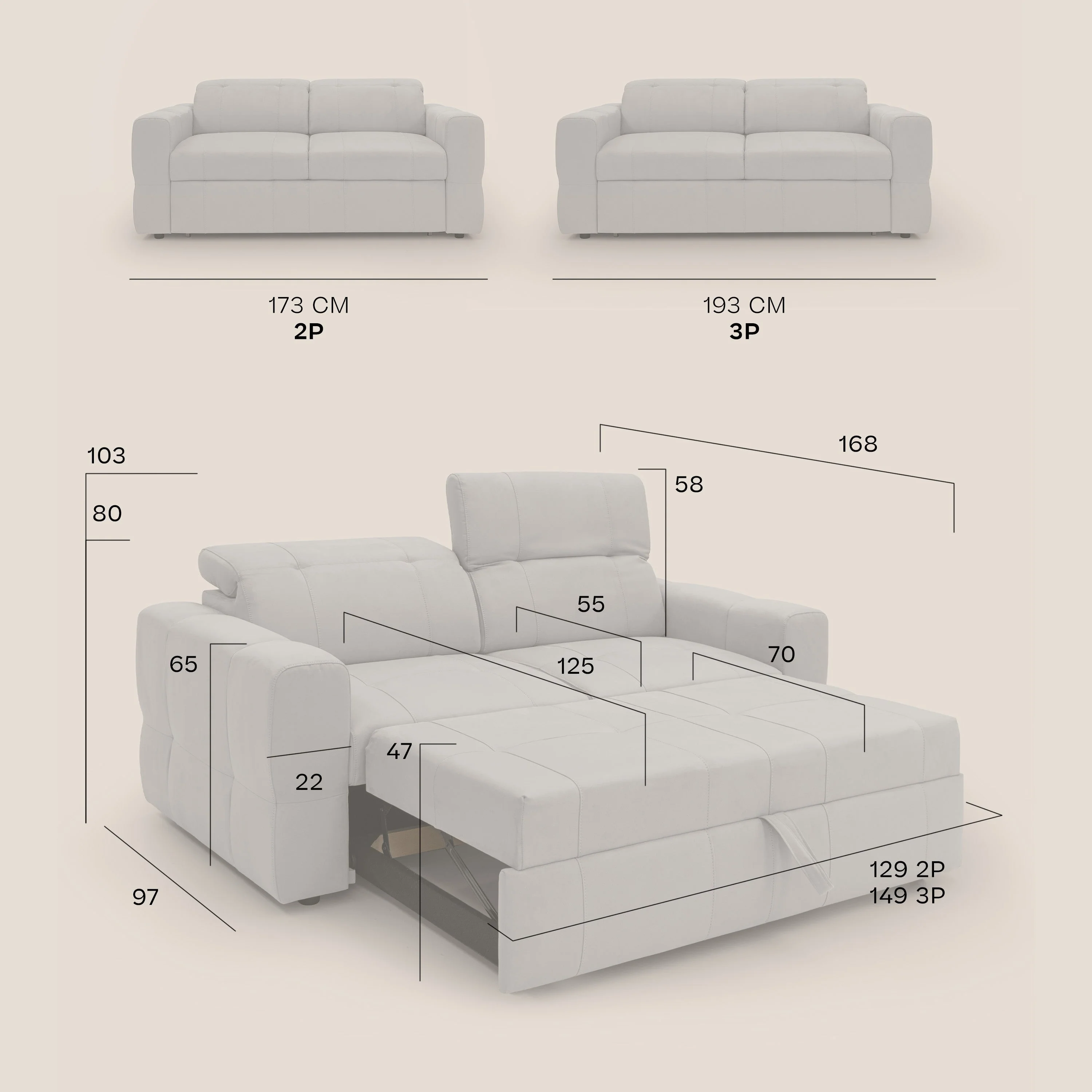 Kronos Canapé avec pouf extractible et têtières inclinalbes en microfibre douce imperméable T11 gris clair - Image 13